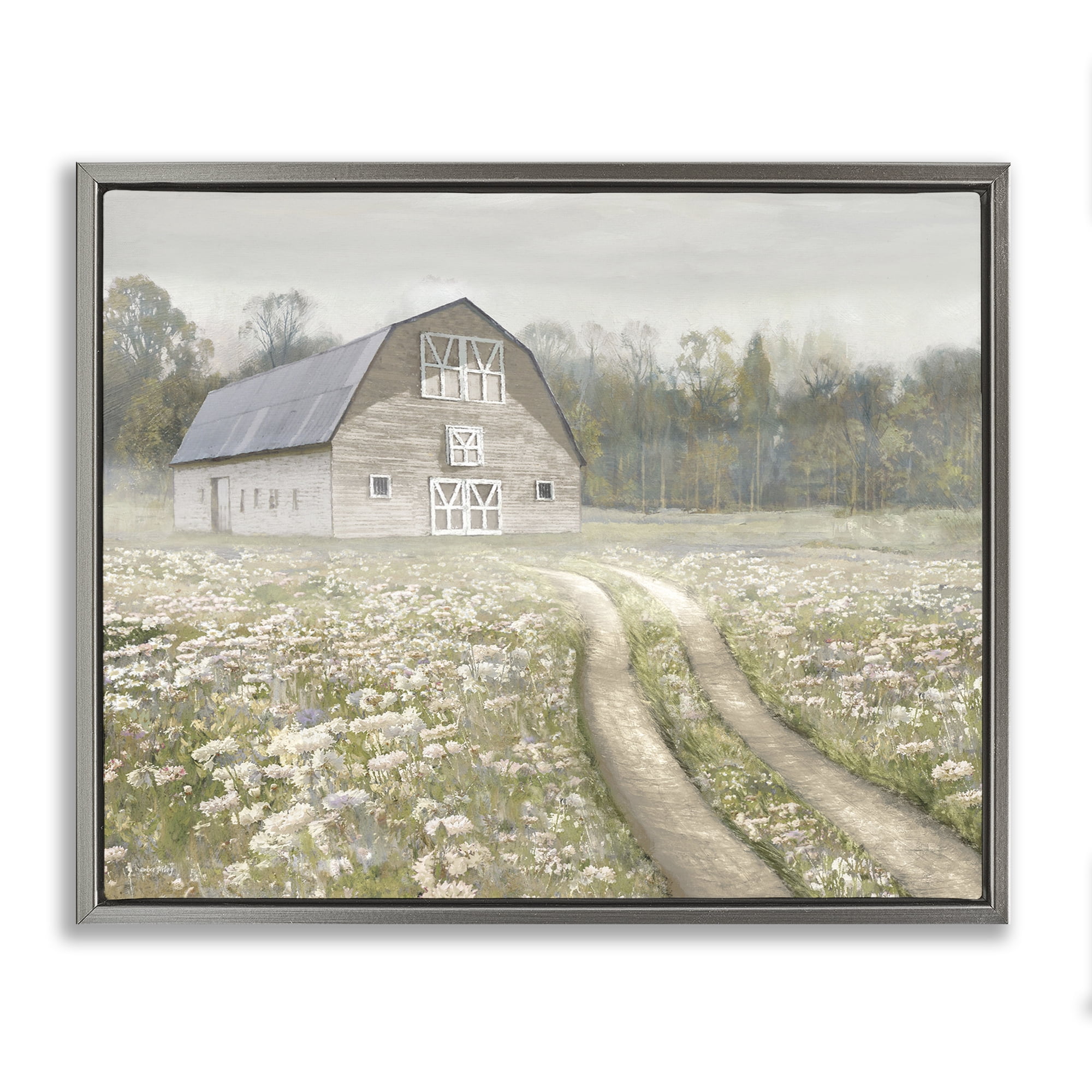 Stupell Industries Wildflower Delight Barn Gray Framed Floater Canvas Wall Art, design by Amber Sterling