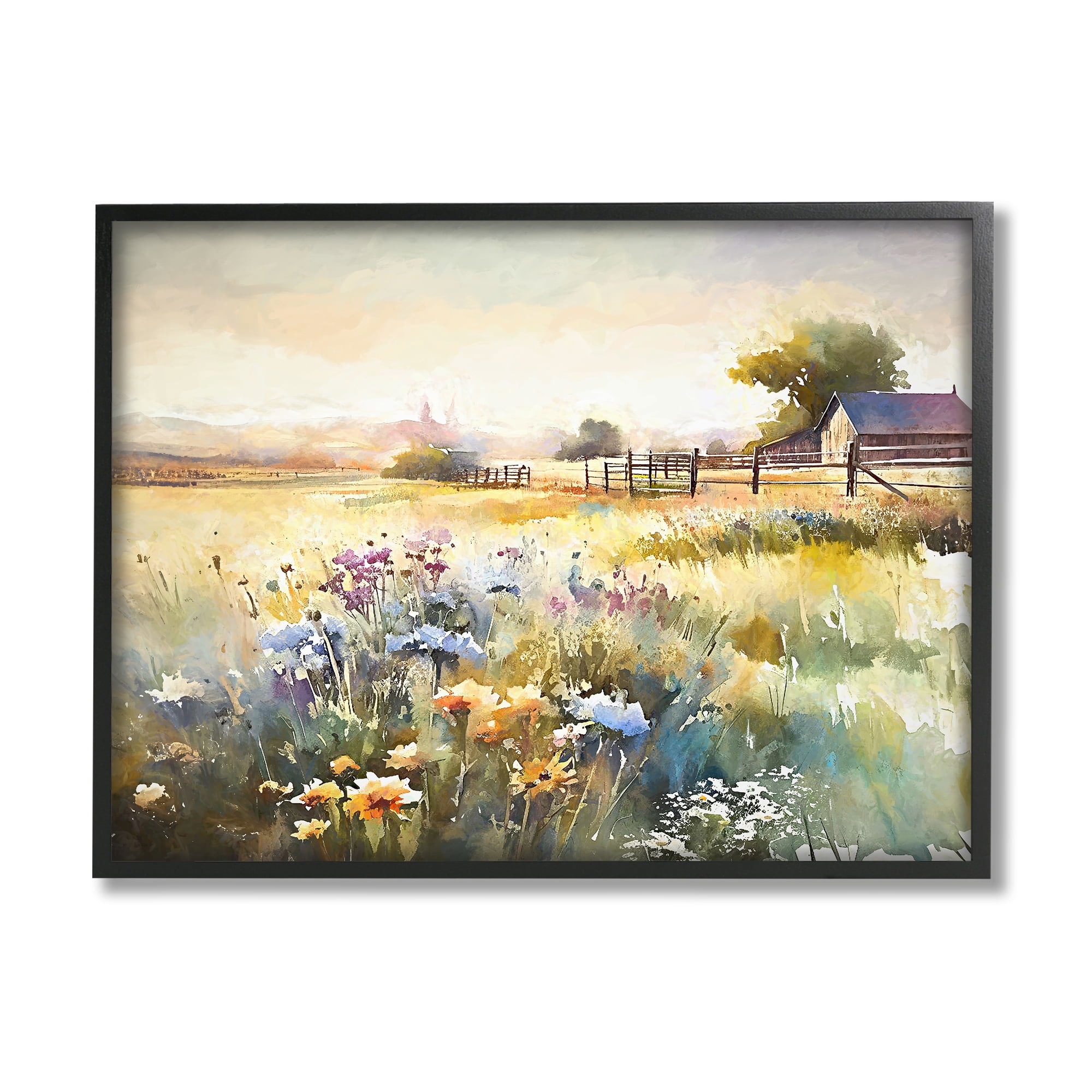 Stupell Industries Wildflower Farm Field Landscape Painting Black Framed Art Print Wall Art, 14 x 11