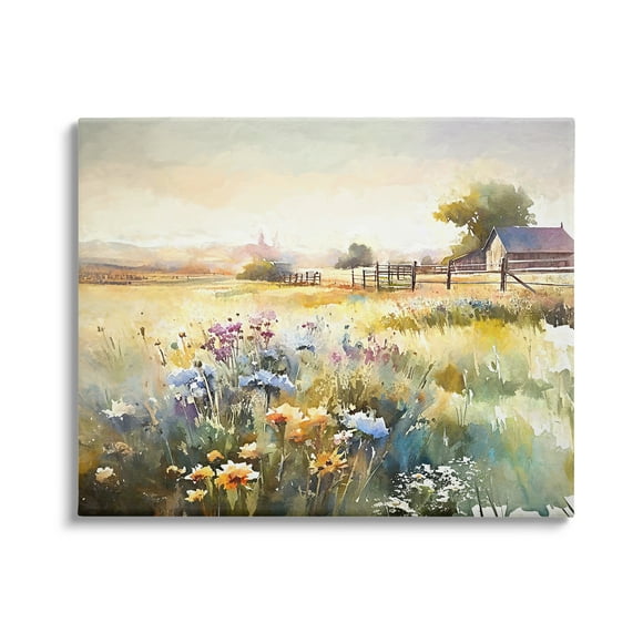 Stupell Industries Wildflower Farm Field Landscape Painting Gallery Wrapped Canvas Art Print Wall Art, 20 x 16
