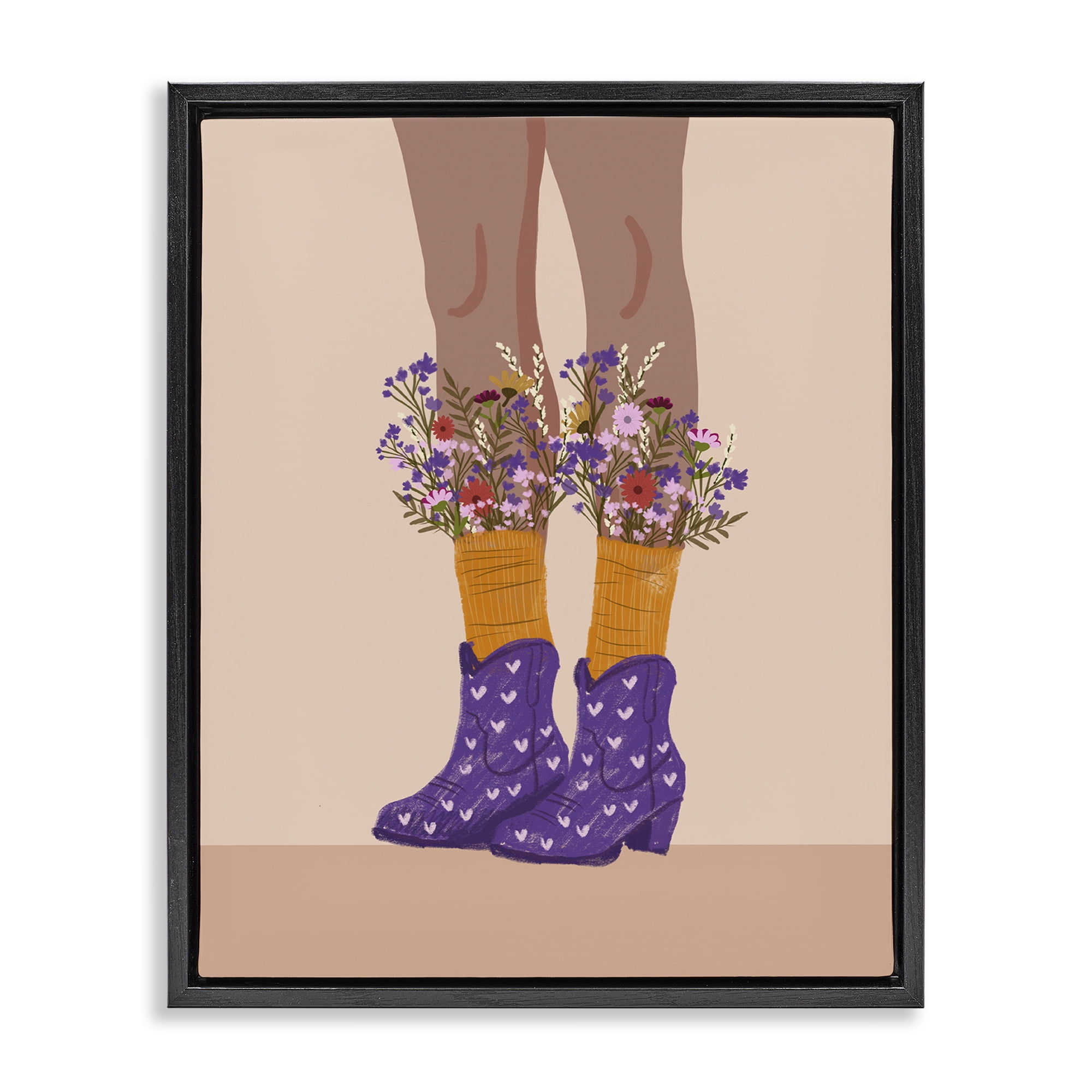 Stupell Industries Wildflower Fashion Illustration Novelty Painting Black Floater Framed Art Print Wall Art, 25 x 31