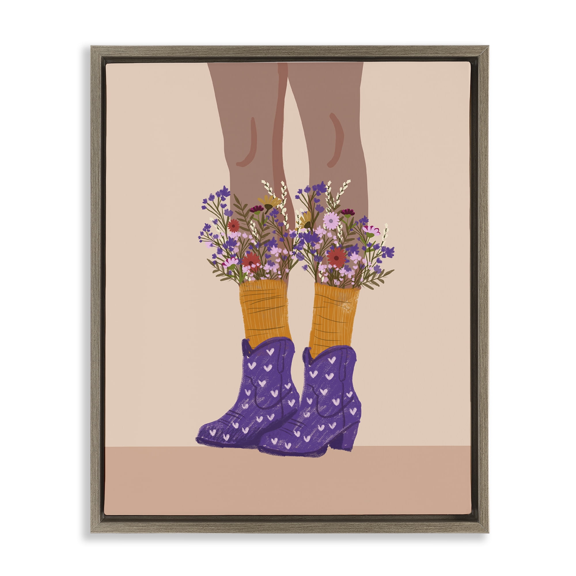 Stupell Industries Wildflower Fashion Illustration Novelty Painting Brown Floater Framed Art Print Wall Art, 17 x 21