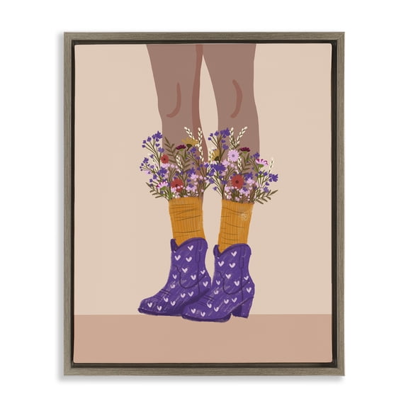 Stupell Industries Wildflower Fashion Illustration Novelty Painting Brown Floater Framed Art Print Wall Art, 17 x 21