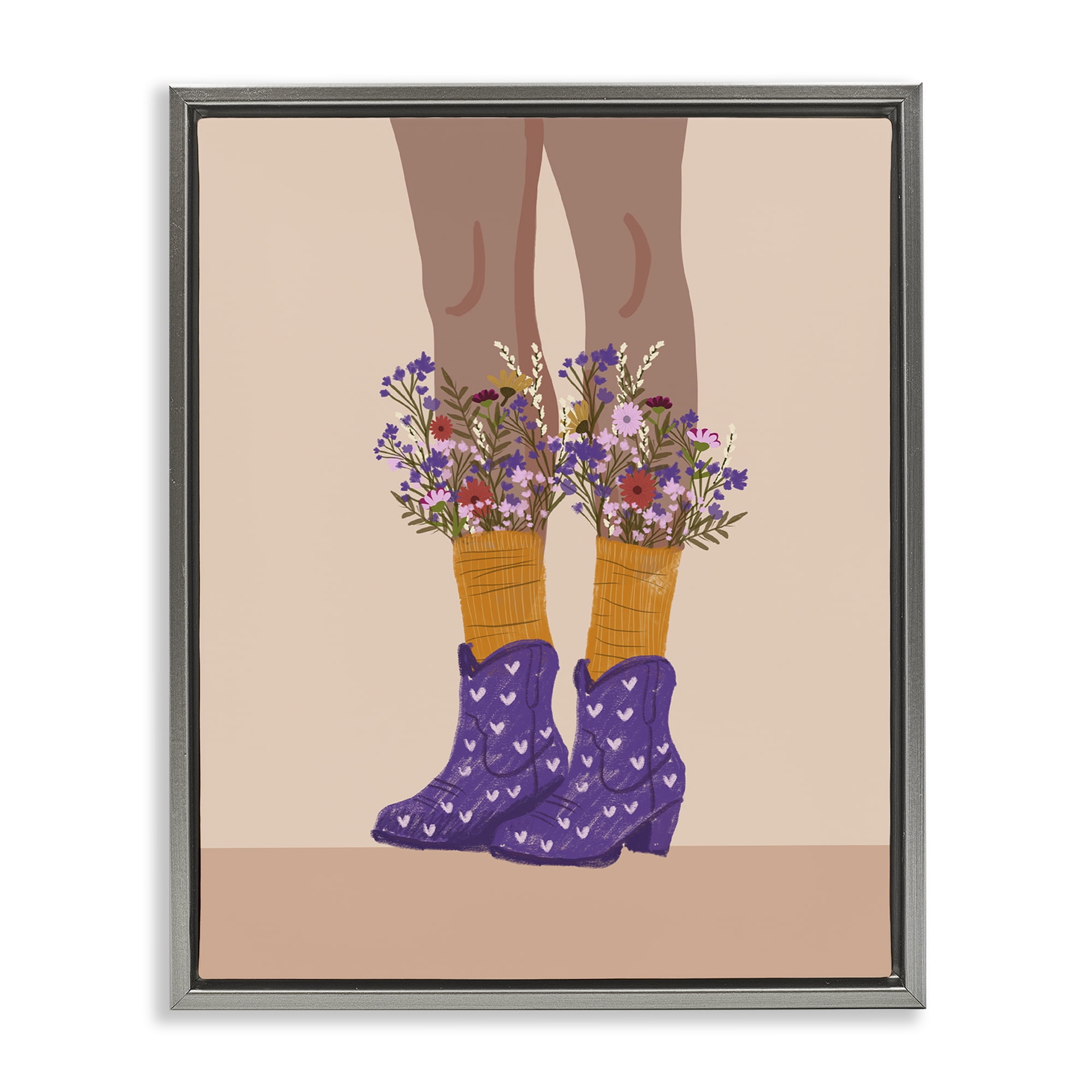 Stupell Industries Wildflower Fashion Illustration Novelty Painting Gray Floater Framed Art Print Wall Art, 25 x 31