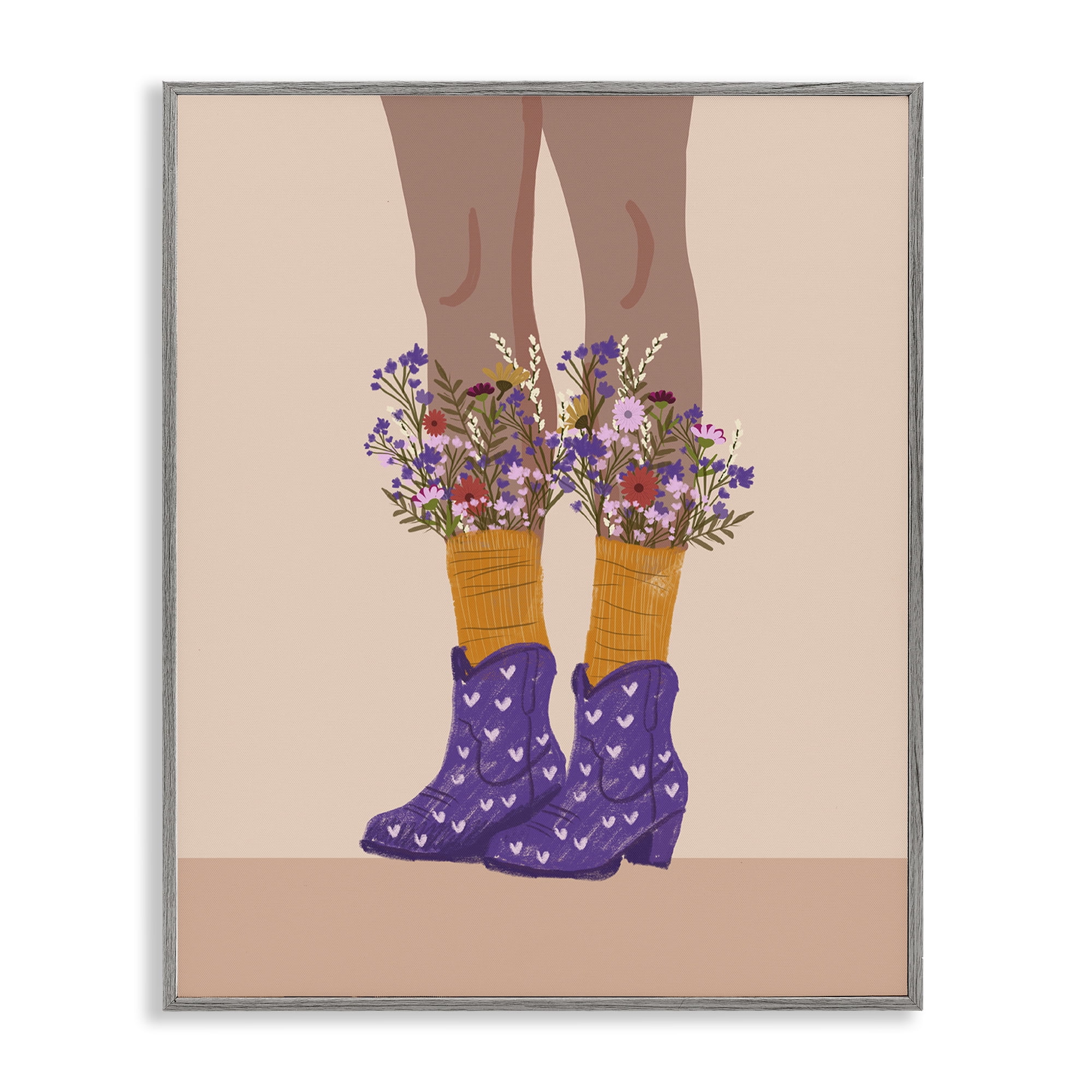 Stupell Industries Wildflower Fashion Illustration Novelty Painting Gray Framed Art Print Wall Art, 24 x 30