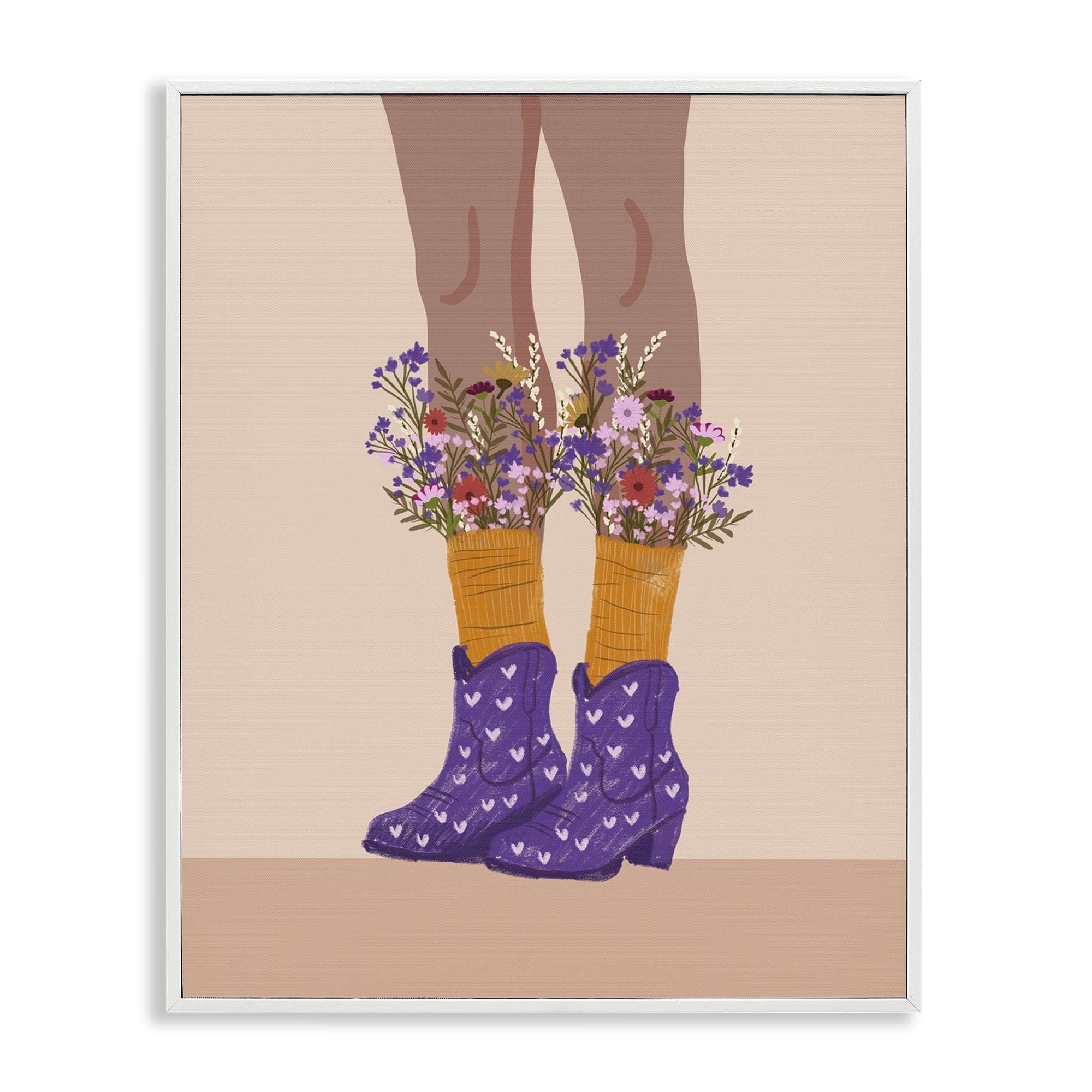 Stupell Industries Wildflower Fashion Illustration Novelty Painting White Framed Art Print Wall Art, 11 x 14