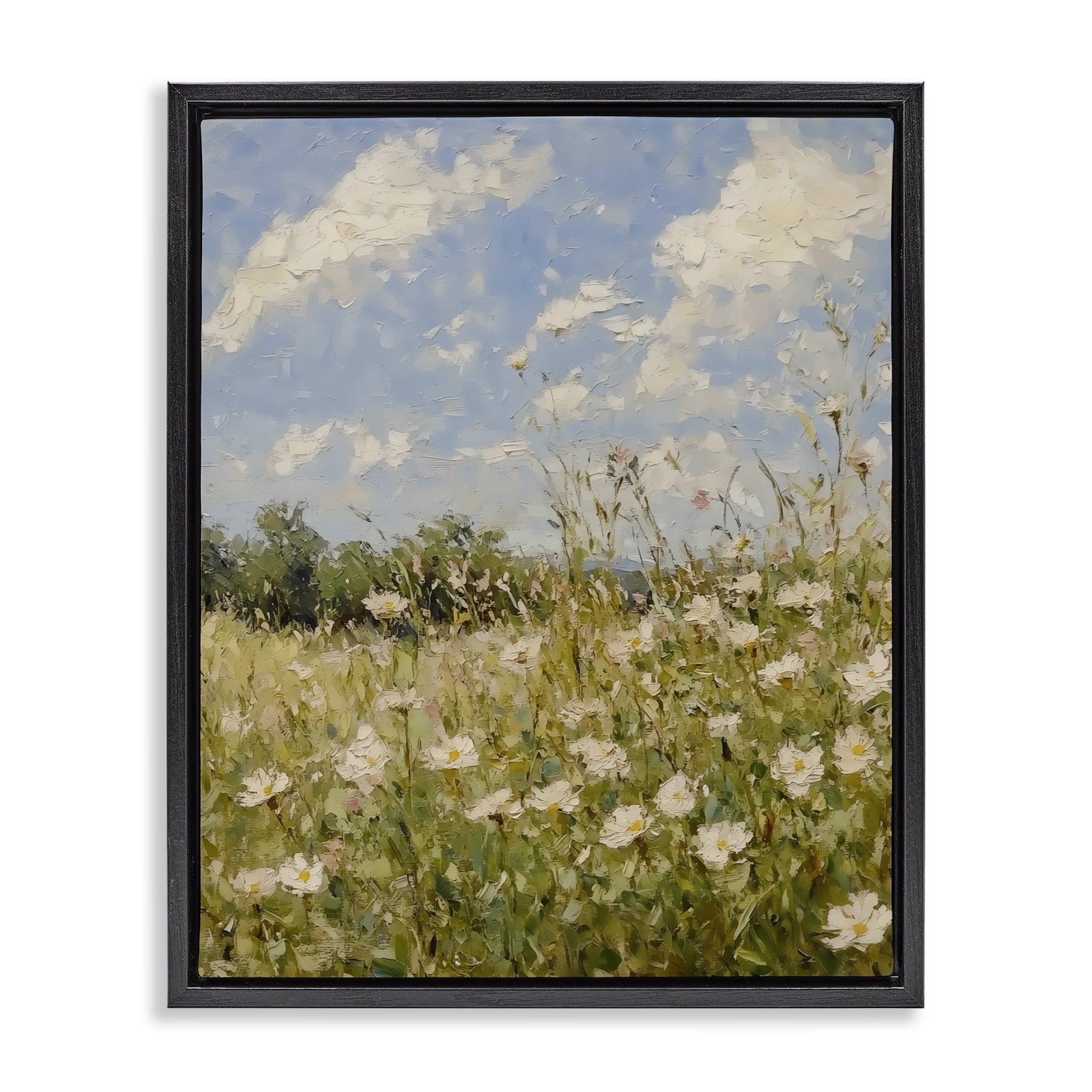 Stupell Industries Wildflower Field Beneath Blue Sky Black Framed Floater Canvas Wall Art, design by LSR Design Studio