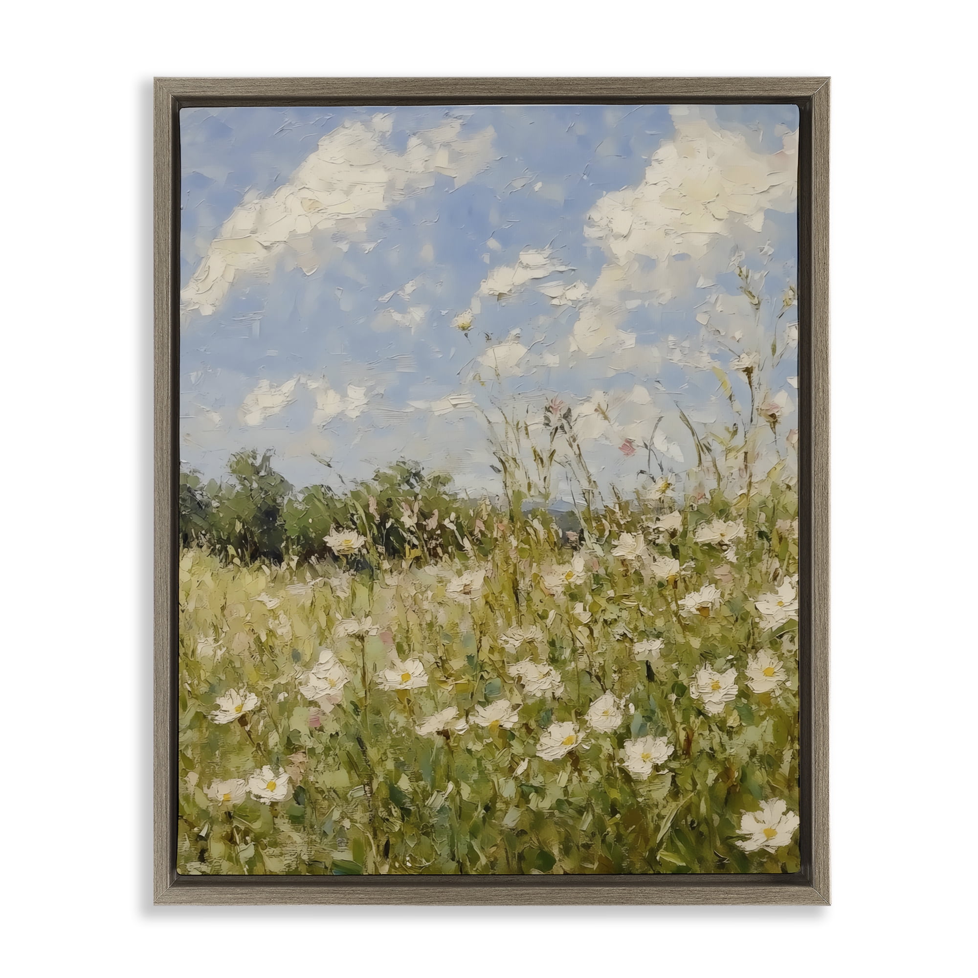 Stupell Industries Wildflower Field Beneath Blue Sky Brown Framed Floater Canvas Wall Art, design by LSR Design Studio