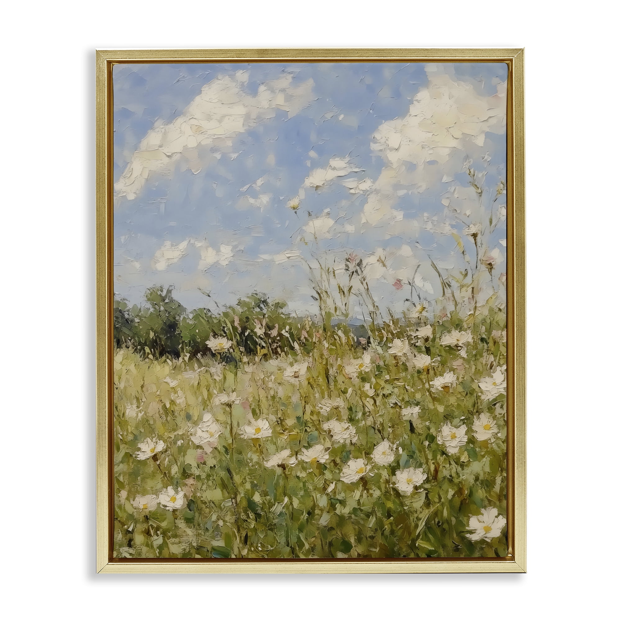 Stupell Industries Wildflower Field Beneath Blue Sky Gold Framed Floater Canvas Wall Art, design by LSR Design Studio