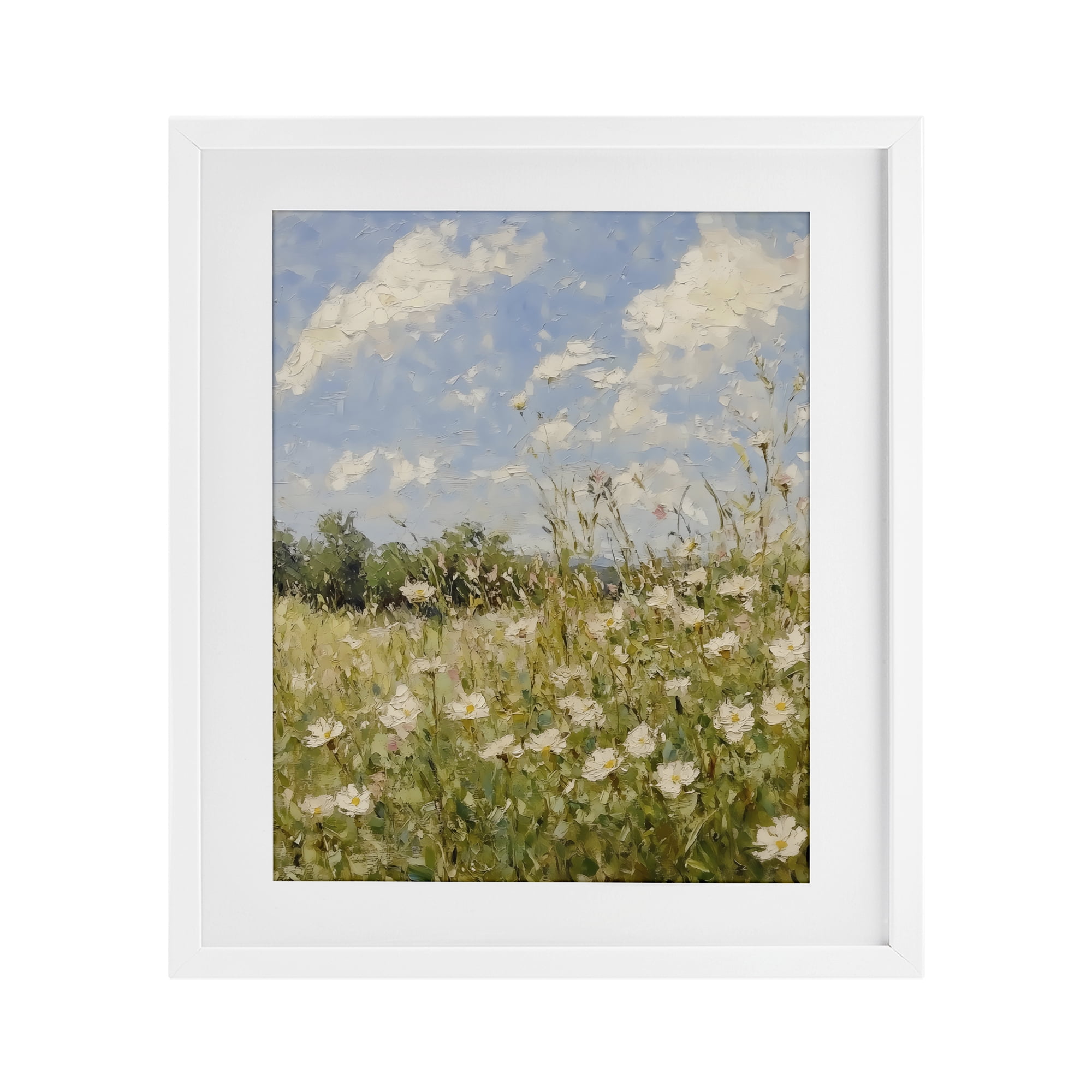 Stupell Industries Wildflower Field Beneath Blue Sky White Framed Print Under Glass, design by LSR Design Studio