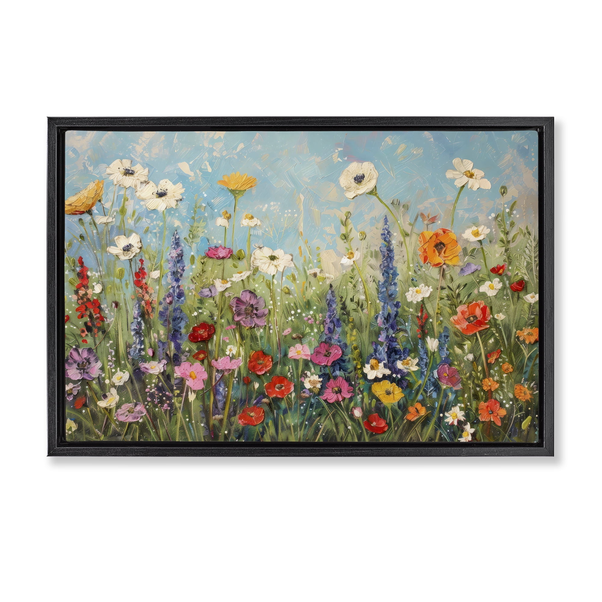 Stupell Industries Wildflower Field of Spring Blooms Black Framed Floater Canvas Wall Art, design by Creative Studio
