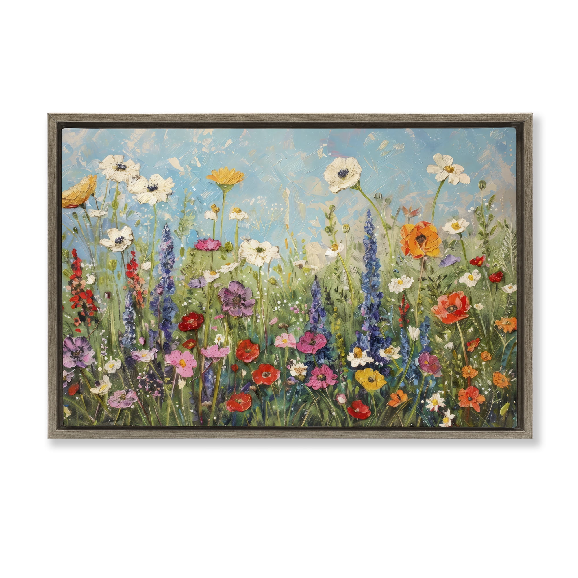Stupell Industries Wildflower Field of Spring Blooms Brown Framed Floater Canvas Wall Art, design by Creative Studio