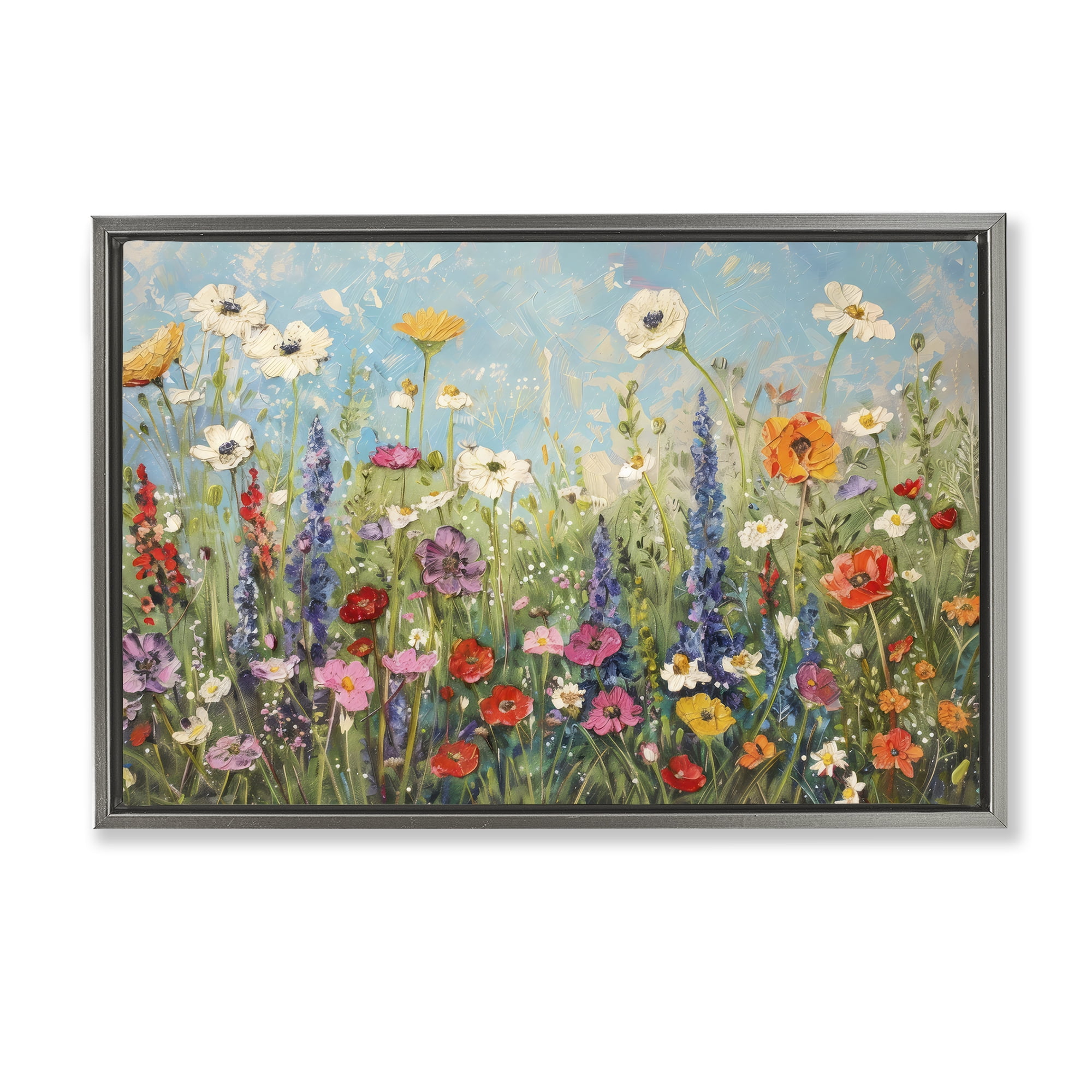 Stupell Industries Wildflower Field of Spring Blooms Gray Framed Floater Canvas Wall Art, design by Creative Studio