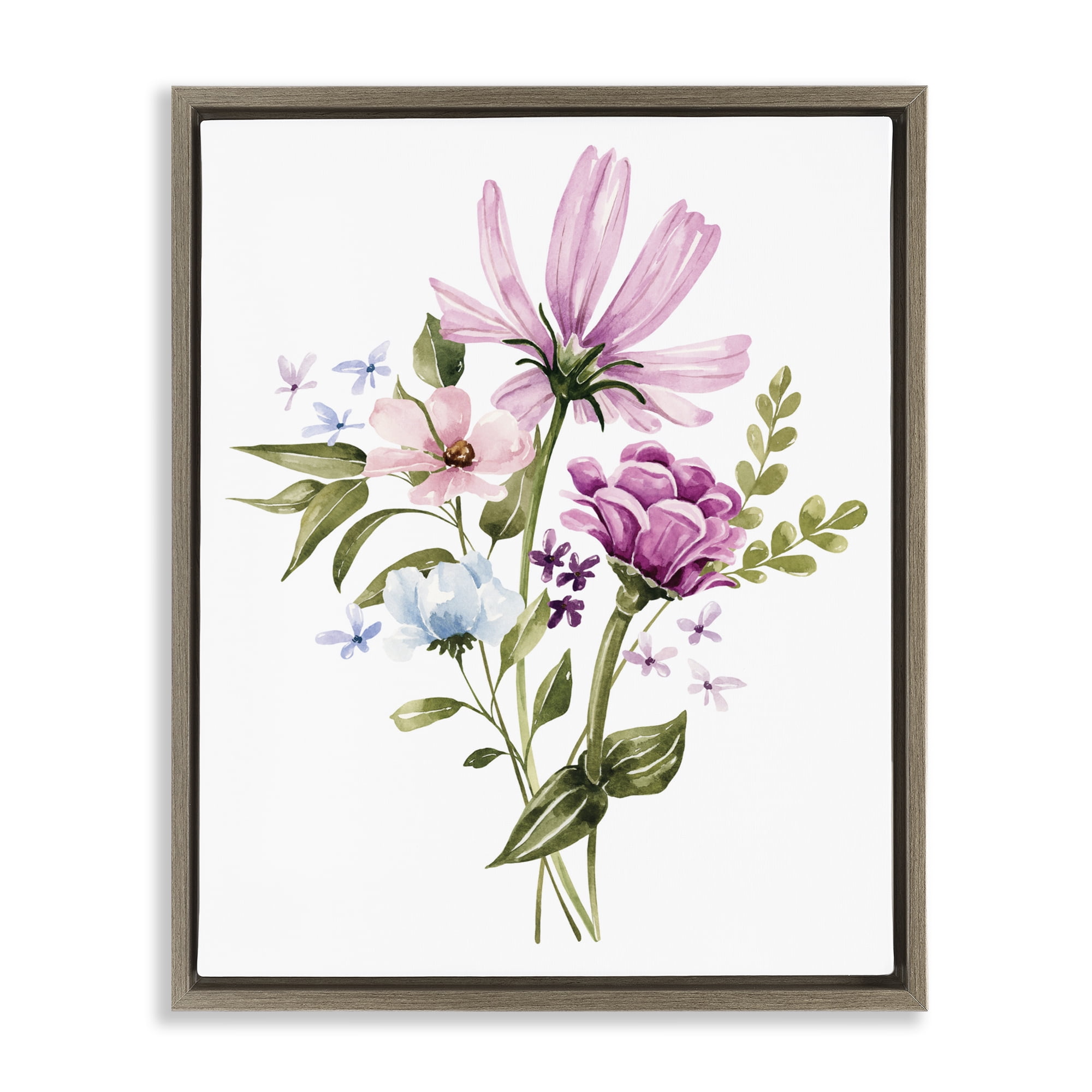 Stupell Industries Wildflower Fields Floral Bundle Brown Framed Floater Canvas Wall Art, design by Bethany Sandoval