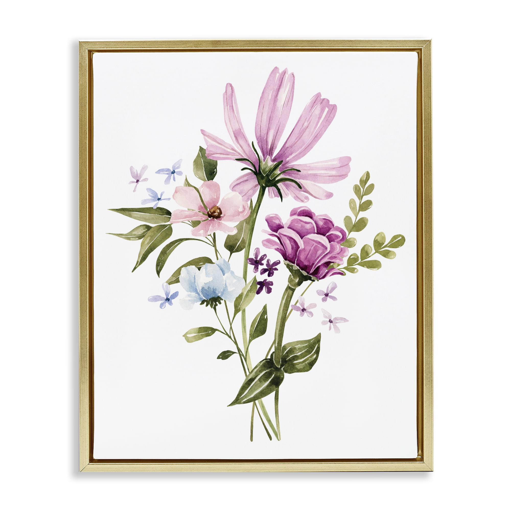 Stupell Industries Wildflower Fields Floral Bundle Gold Framed Floater Canvas Wall Art, design by Bethany Sandoval