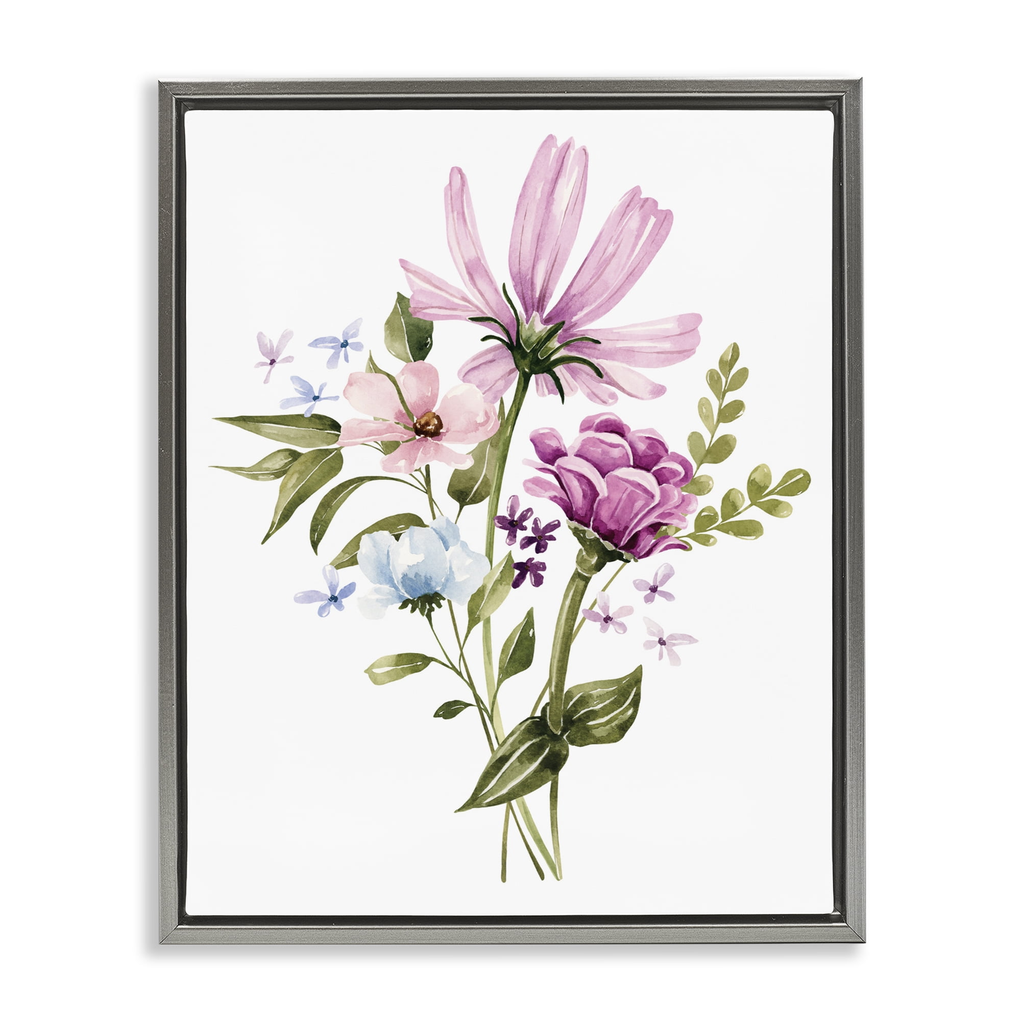 Stupell Industries Wildflower Fields Floral Bundle Gray Framed Floater Canvas Wall Art, design by Bethany Sandoval