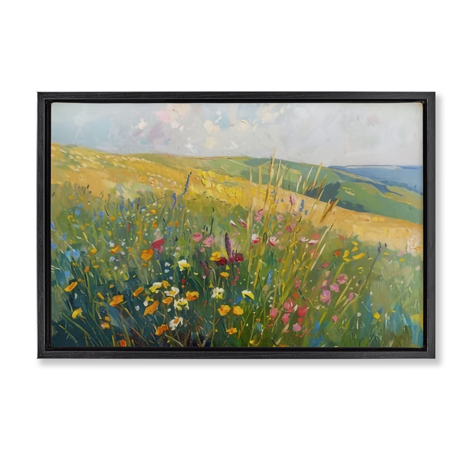 Stupell Industries Wildflower Hills View Landscape & Nature Painting Black Floater Framed Canvas Art Print Wall Art, 31 x 21