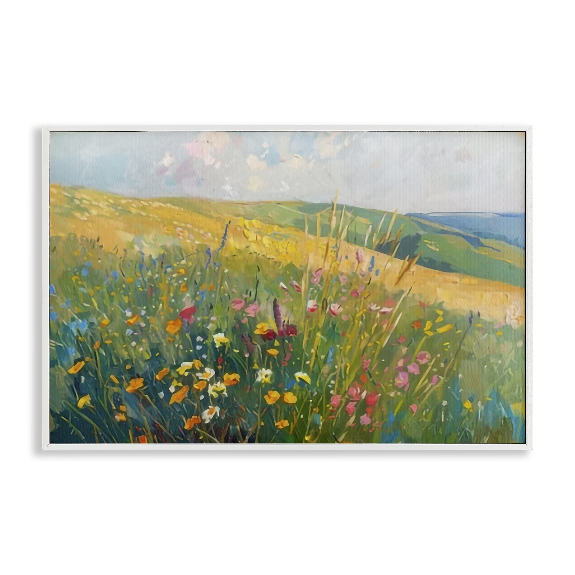 Stupell Industries Wildflower Hills View Landscape & Nature Painting White Framed Art Print Wall Art, 18 x 12