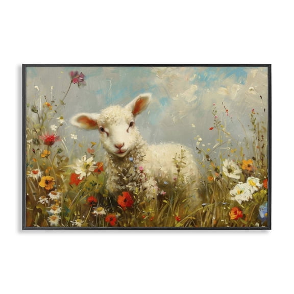 Stupell Industries Wildflower Lamb Portrait Black Framed Giclee Art design by LSR Design Studio, 20 x 30