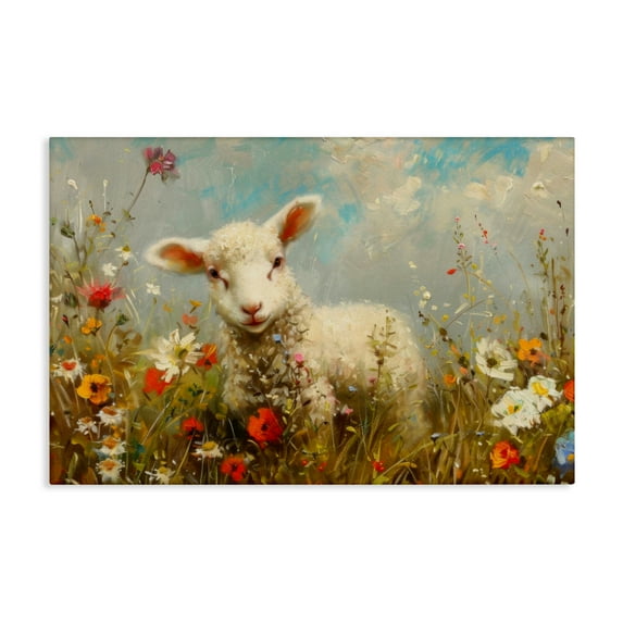 Stupell Industries Wildflower Lamb Portrait Canvas Wall Art design by LSR Design Studio, 20 x 30