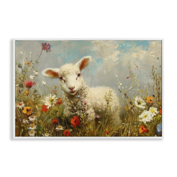 Stupell Industries Wildflower Lamb Portrait White Framed Giclee Art design by LSR Design Studio, 12 x 18