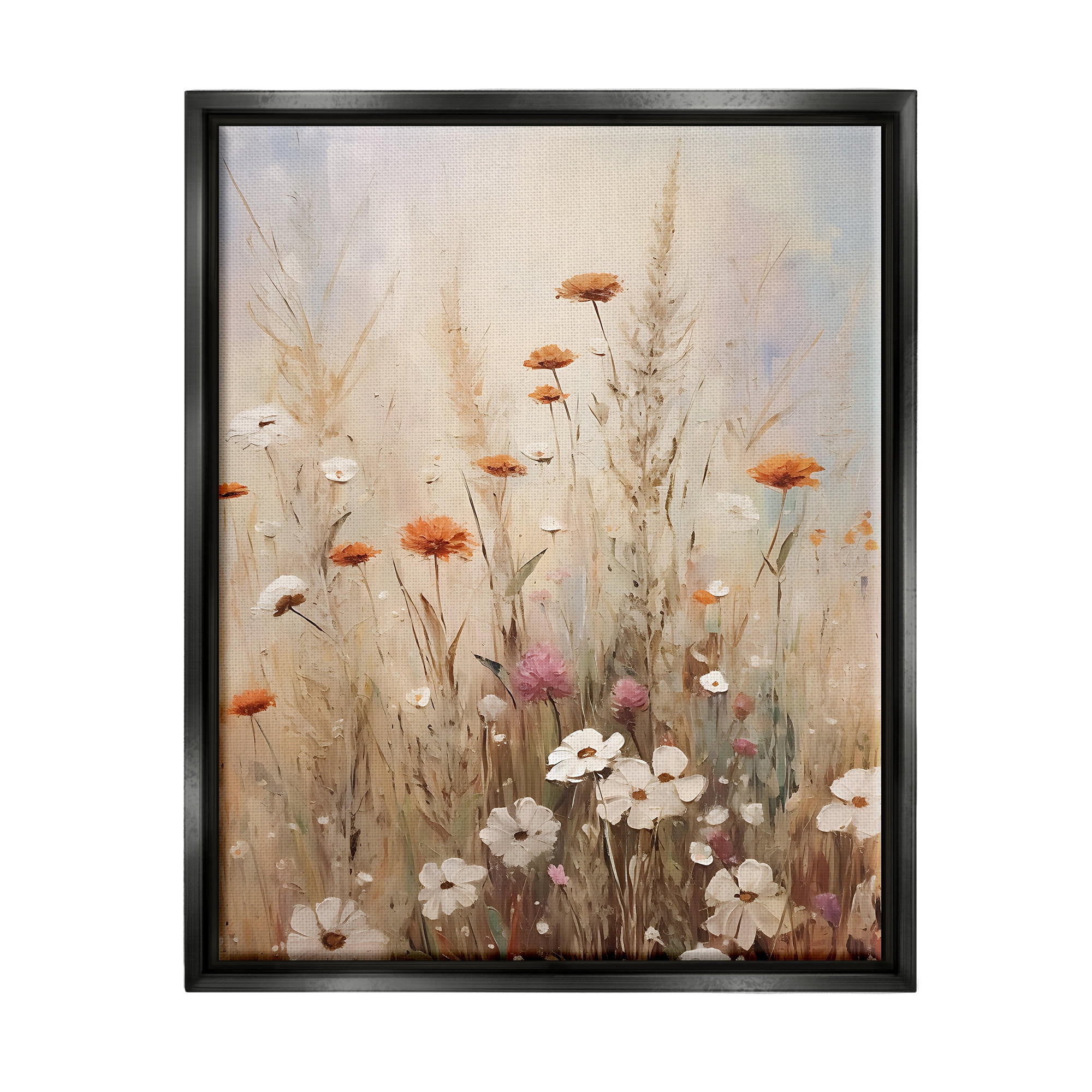 Stupell Industries Wildflower Meadow Painting Botanical & Floral Painting Black Floater Framed Canvas Art Print Wall Art, 25 x 31