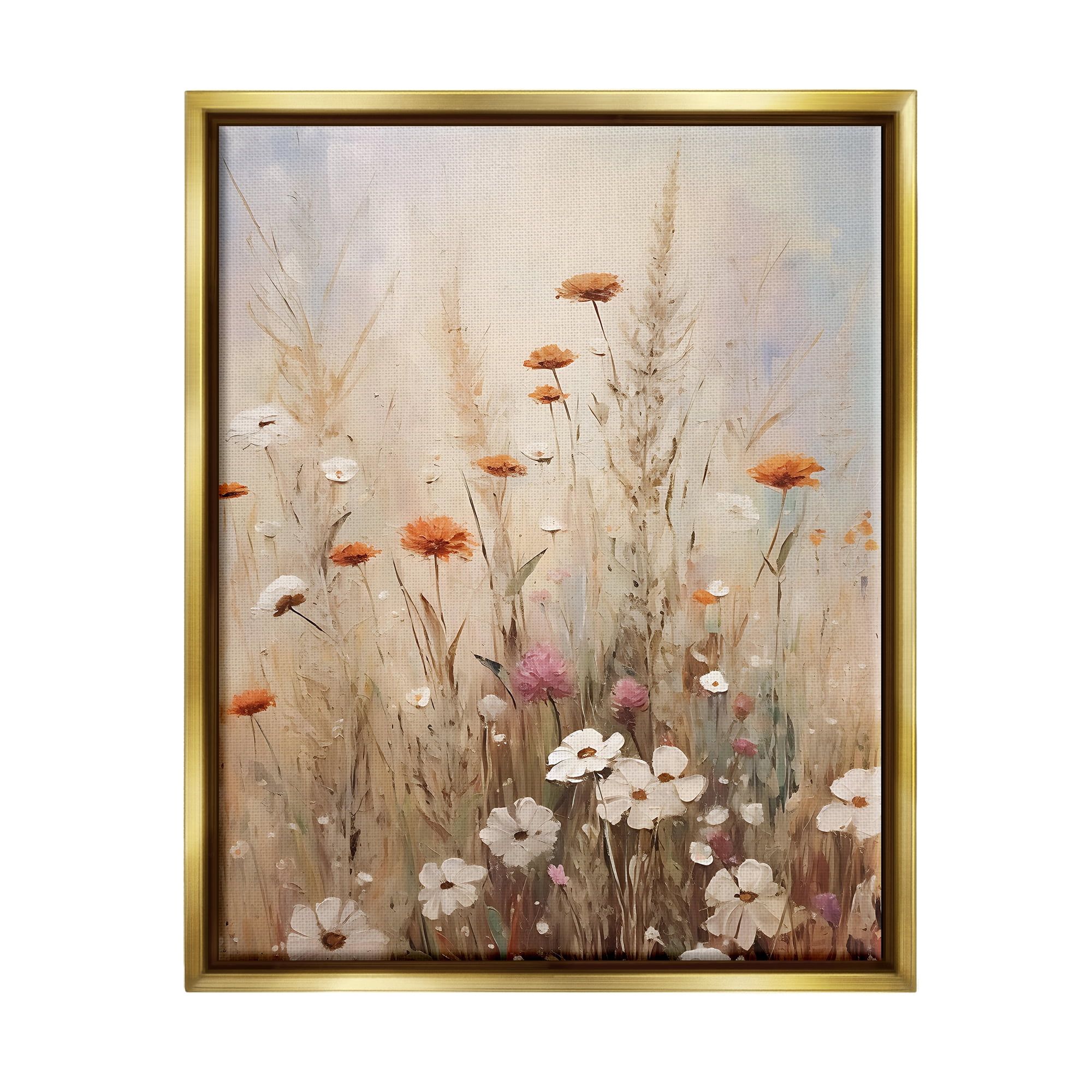 Stupell Industries Wildflower Meadow Painting Botanical & Floral Painting Gold Floater Framed Canvas Art Print Wall Art, 17 x 21
