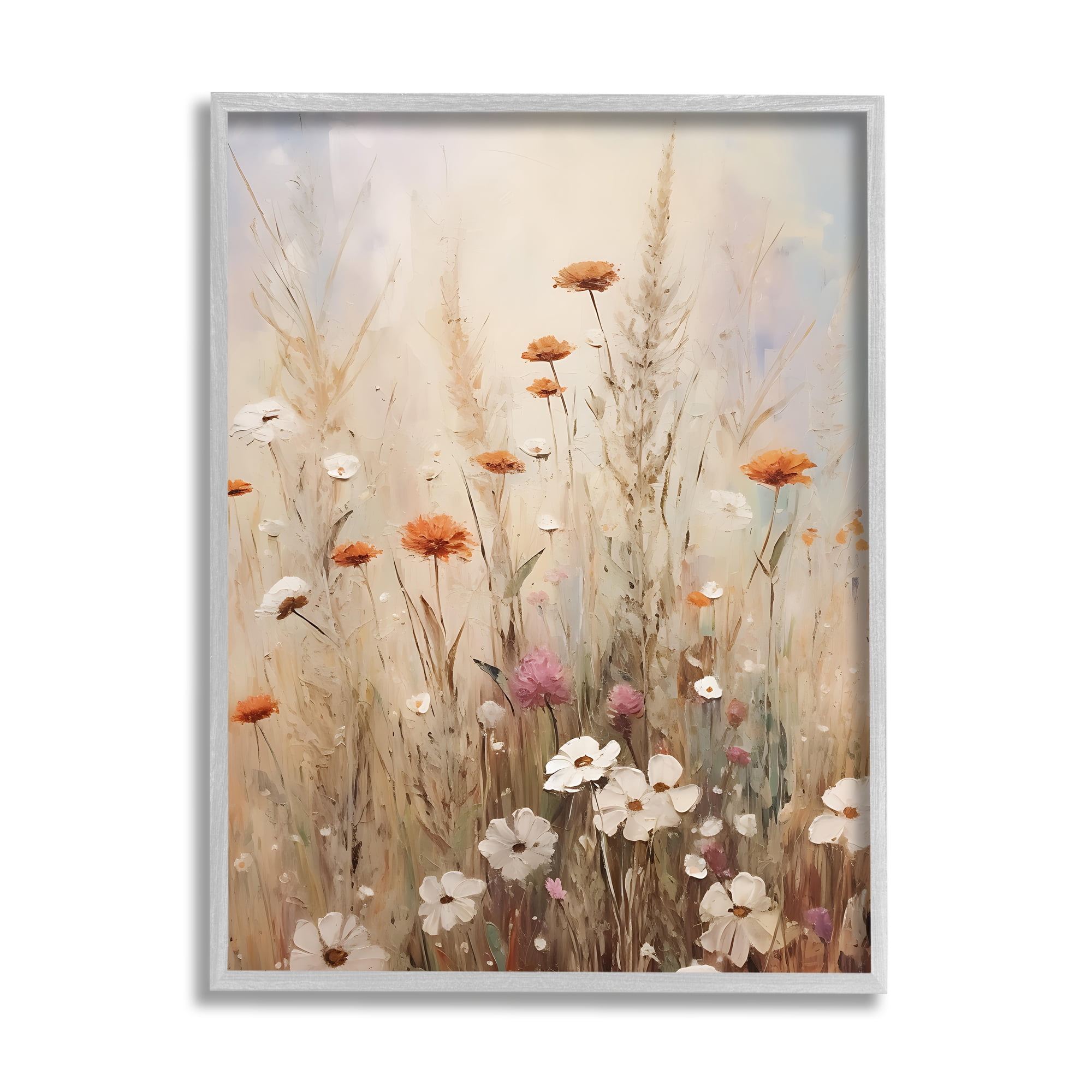Stupell Industries Wildflower Meadow Painting Botanical & Floral Painting Gray Framed Art Print Wall Art, 11 x 14