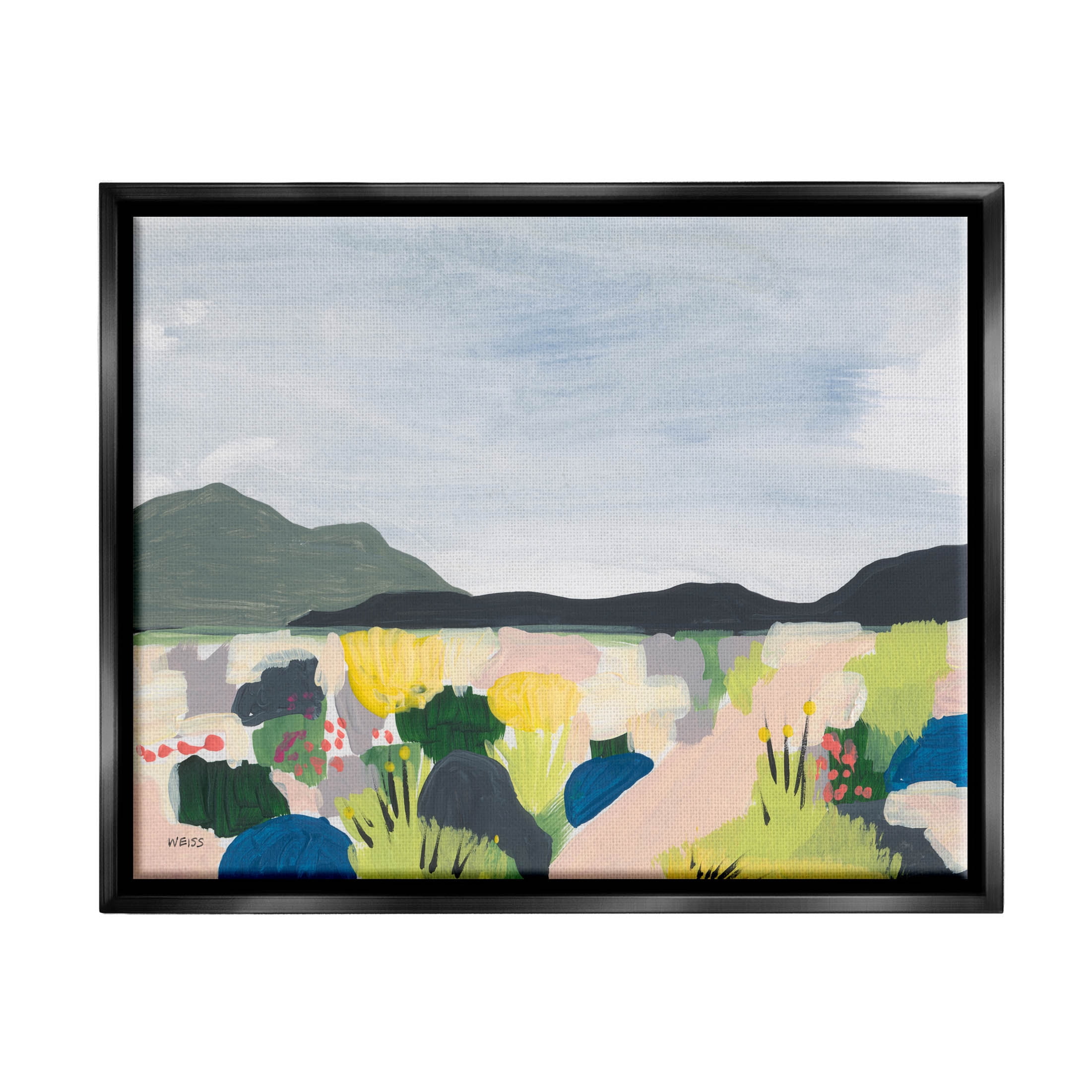 Stupell Industries Wildflower Meadow Scenery Painting Painting Jet Black Floating Framed Canvas Print Wall Art, Design by Jan Weiss