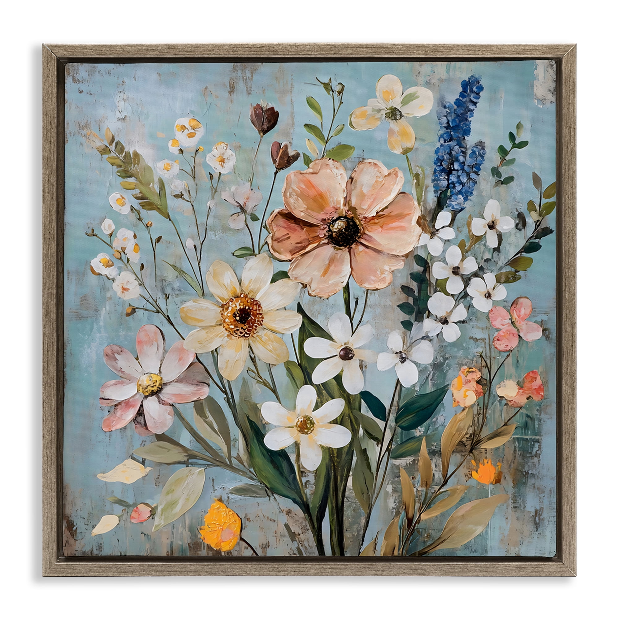 Stupell Industries Wildflower Mix Spring Bouquet Brown Framed Floater Canvas Wall Art, design by Creative Studio
