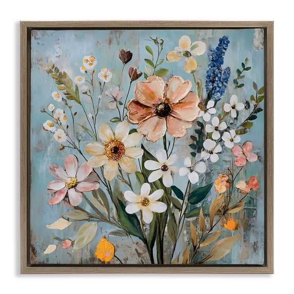 Stupell Industries French Country Wildflower Mix Spring Bouquet Brown Floating Frame Canvas Art, 18 x 18, by Creative Studio