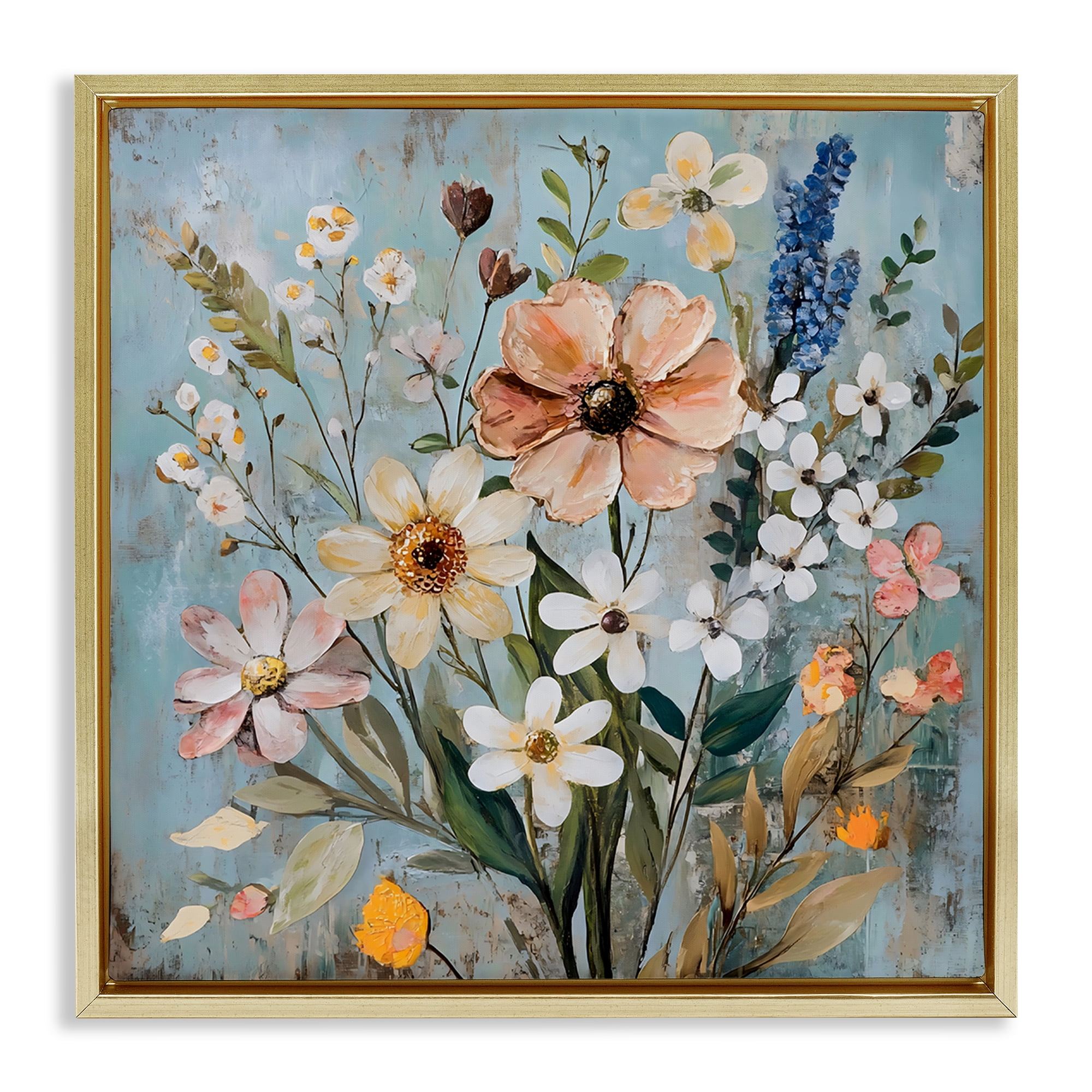 Stupell Industries Wildflower Mix Spring Bouquet Gold Framed Floater Canvas Wall Art, design by Creative Studio