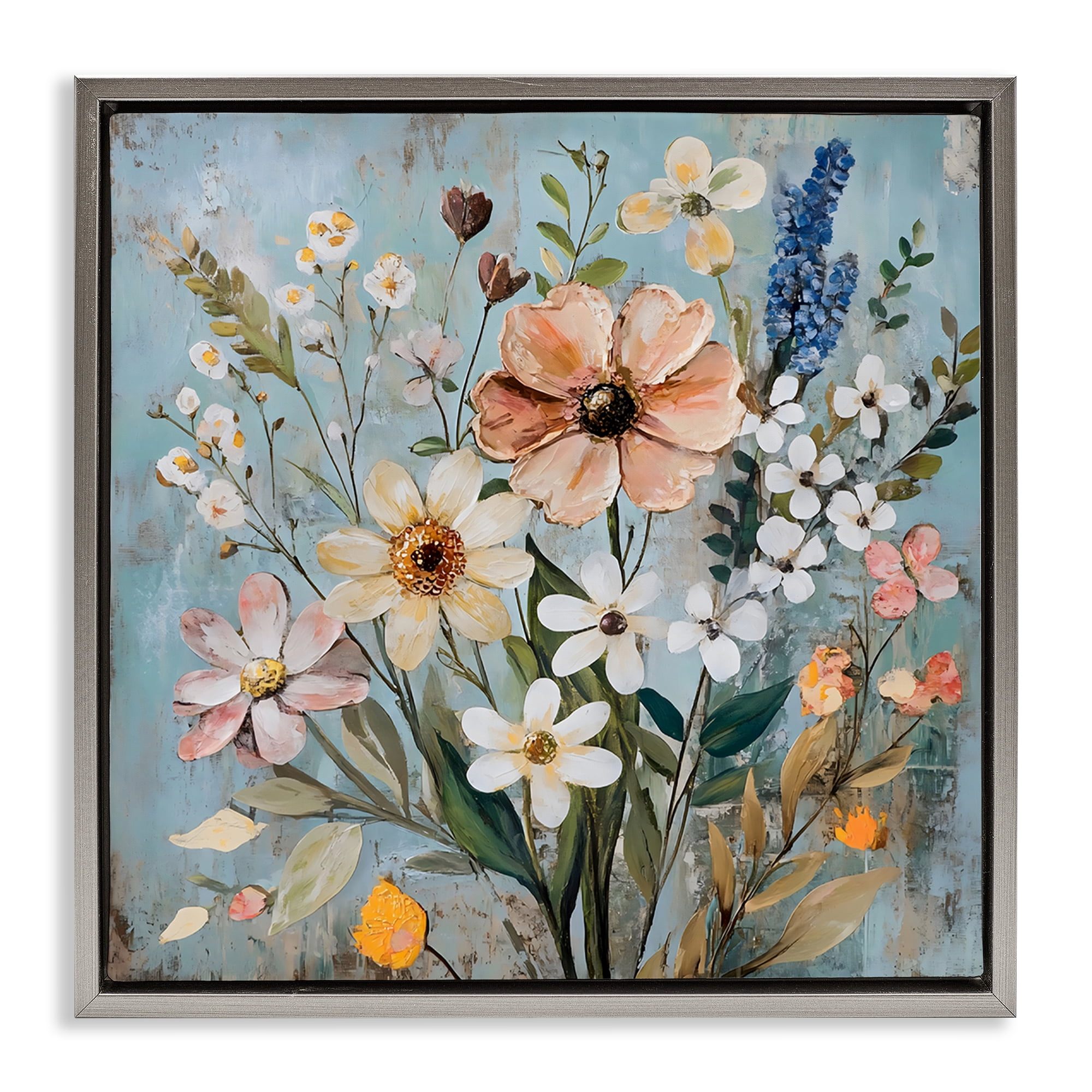Stupell Industries Wildflower Mix Spring Bouquet Gray Framed Floater Canvas Wall Art, design by Creative Studio