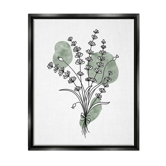 Stupell Industries Wildflower Outline Sprigs Graphic Art Jet Black Floating Framed Canvas Print Wall Art, Design by JJ Design House LLC