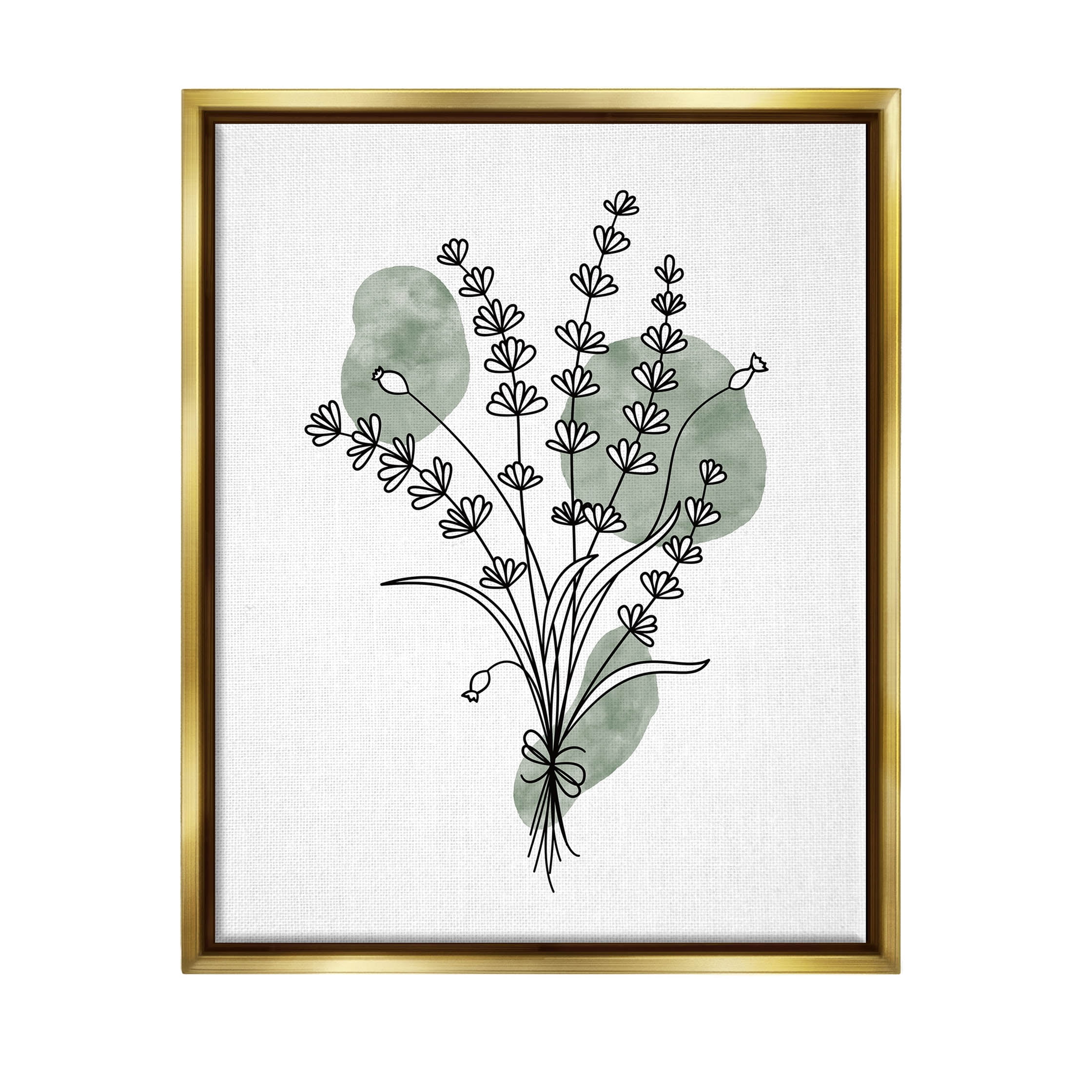 Stupell Industries Wildflower Outline Sprigs Graphic Art Metallic Gold Floating Framed Canvas Print Wall Art, Design by JJ Design House LLC