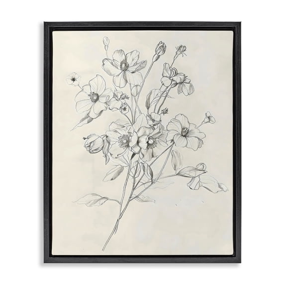 Stupell Industries Farmhouse Wildflower Outline Study Black Floating Frame Canvas Art, 17 x 21, by Creative Studio