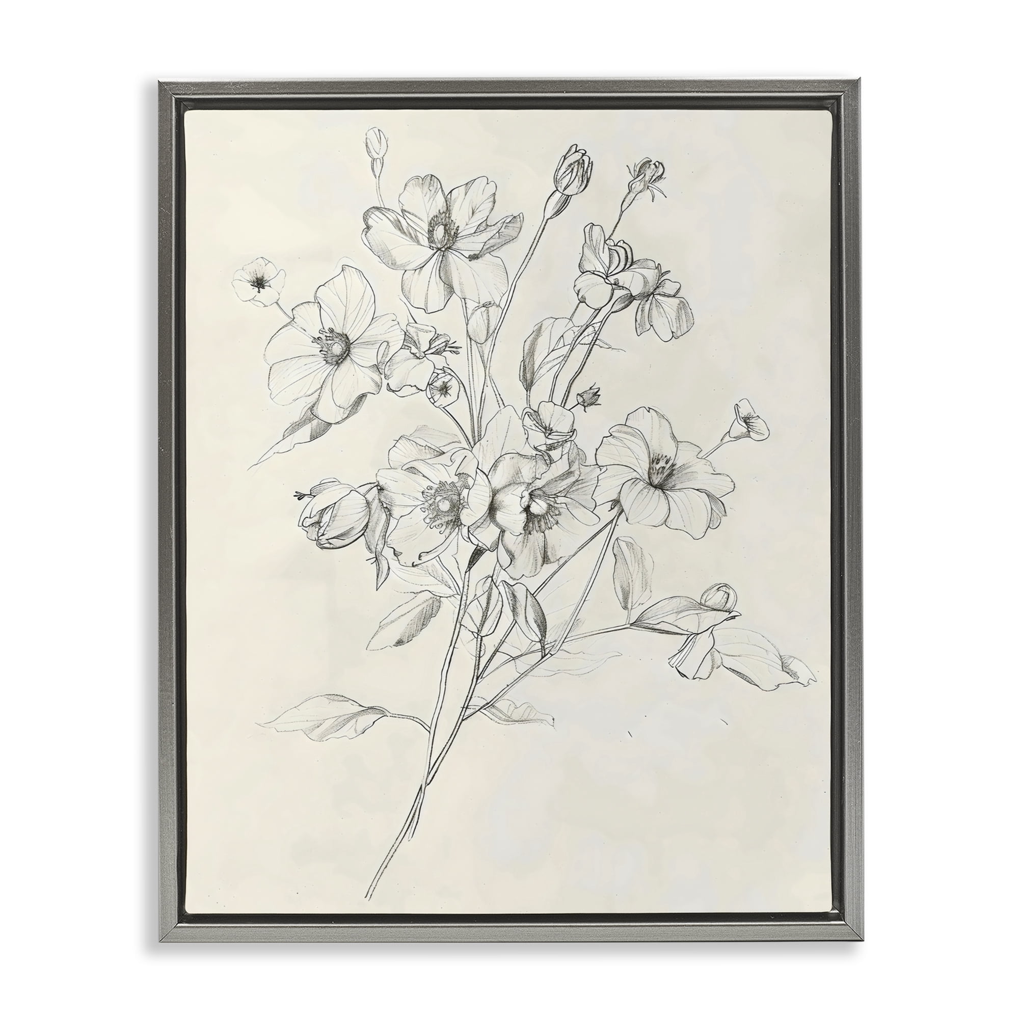 Stupell Industries Wildflower Outline Study Gray Framed Floater Canvas Wall Art, design by Creative Studio