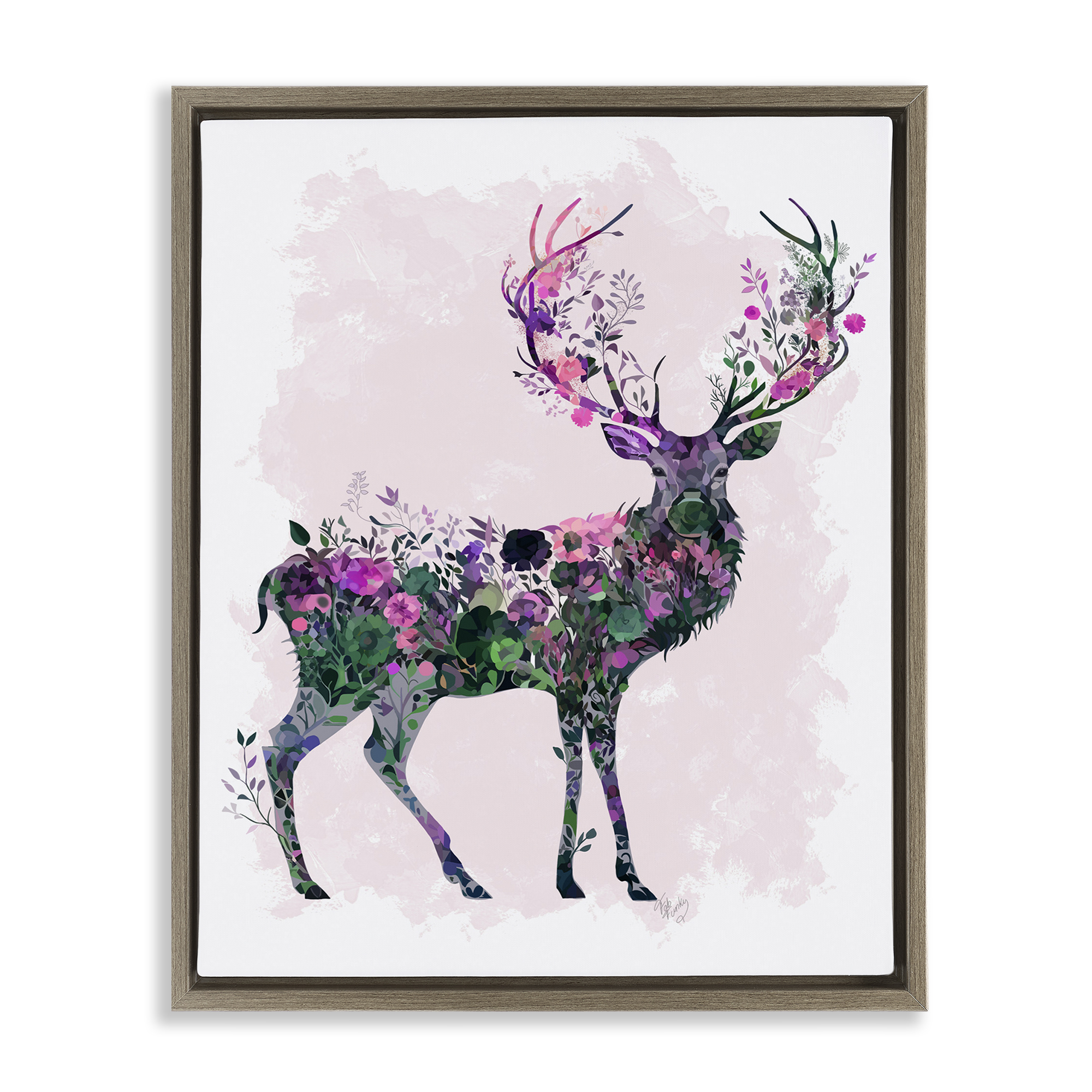 Stupell Industries Wildflower Patterned Deer Animals & Insects Painting Brown Floater Framed Canvas Art Print Wall Art, 25 x 31
