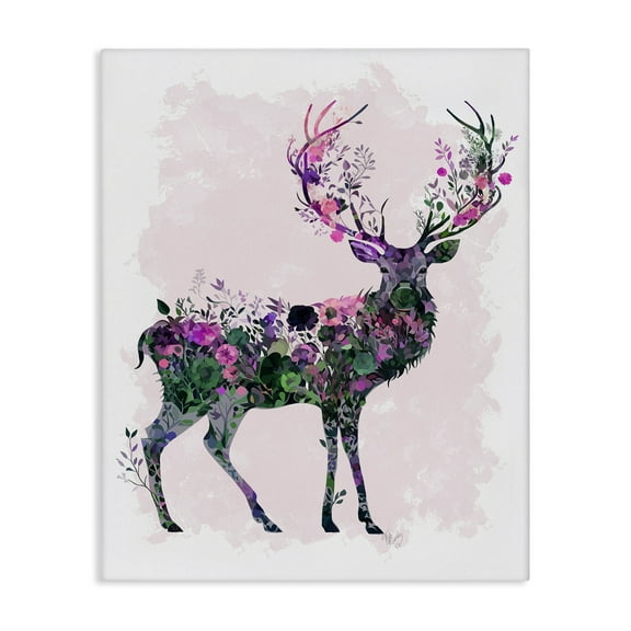 Stupell Industries Wildflower Patterned Deer Animals & Insects Painting Gallery Wrapped Canvas Art Print Wall Art, 16 x 20