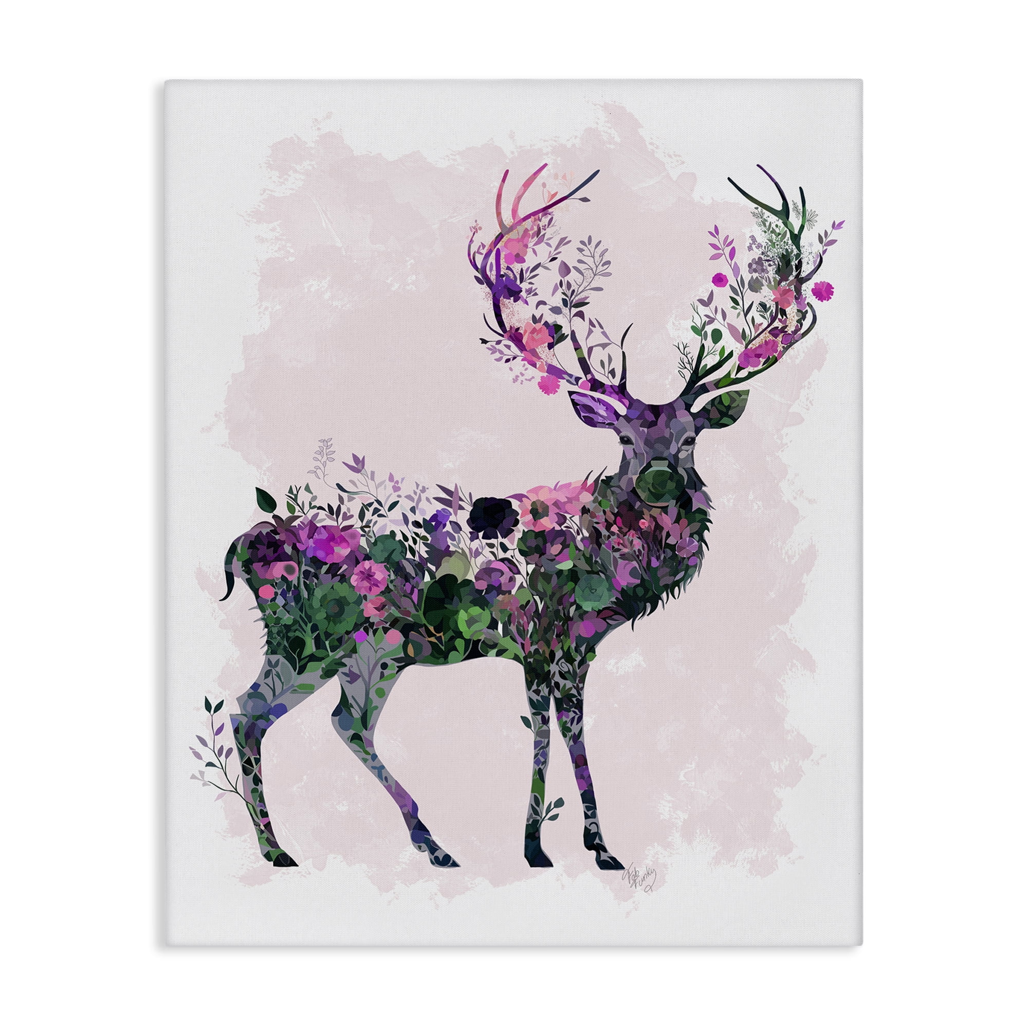 Stupell Industries Wildflower Patterned Deer Animals & Insects Painting Gallery Wrapped Canvas Art Print Wall Art, 36 x 48