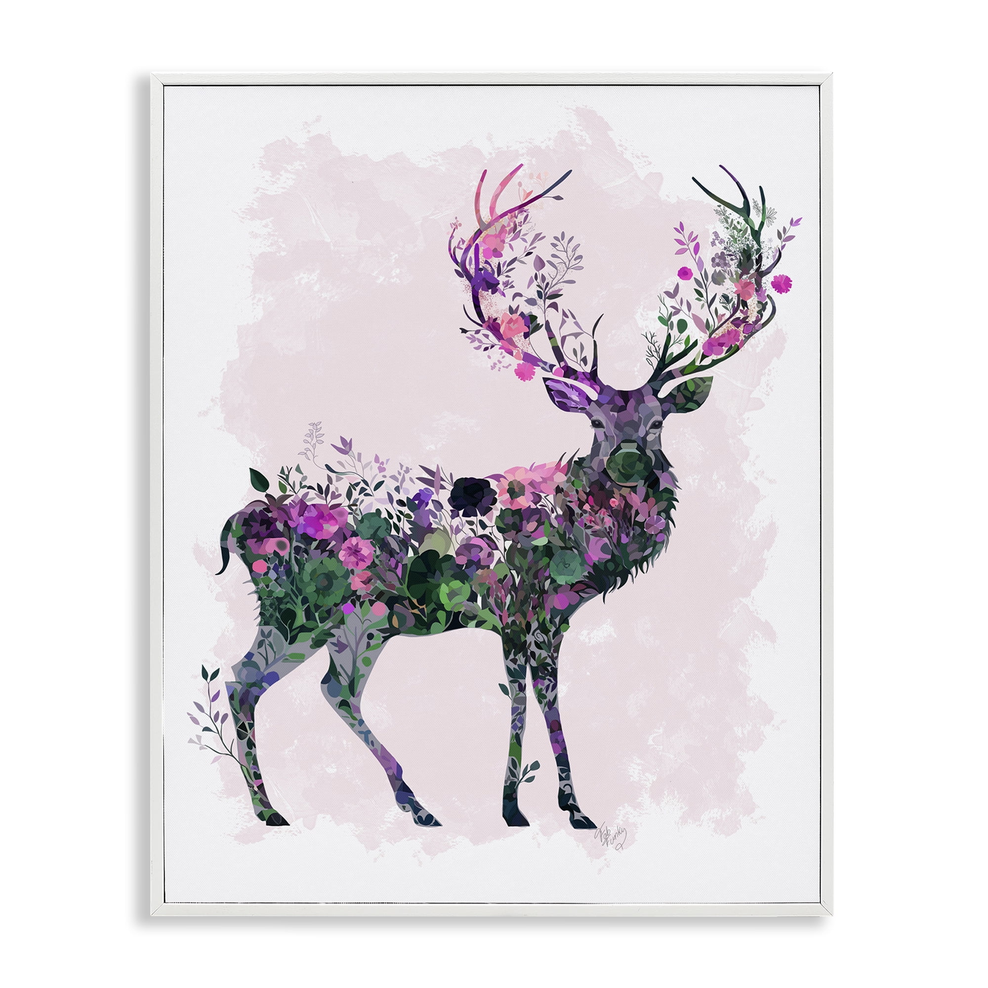 Stupell Industries Wildflower Patterned Deer Animals & Insects Painting White Framed Art Print Wall Art, 16 x 20