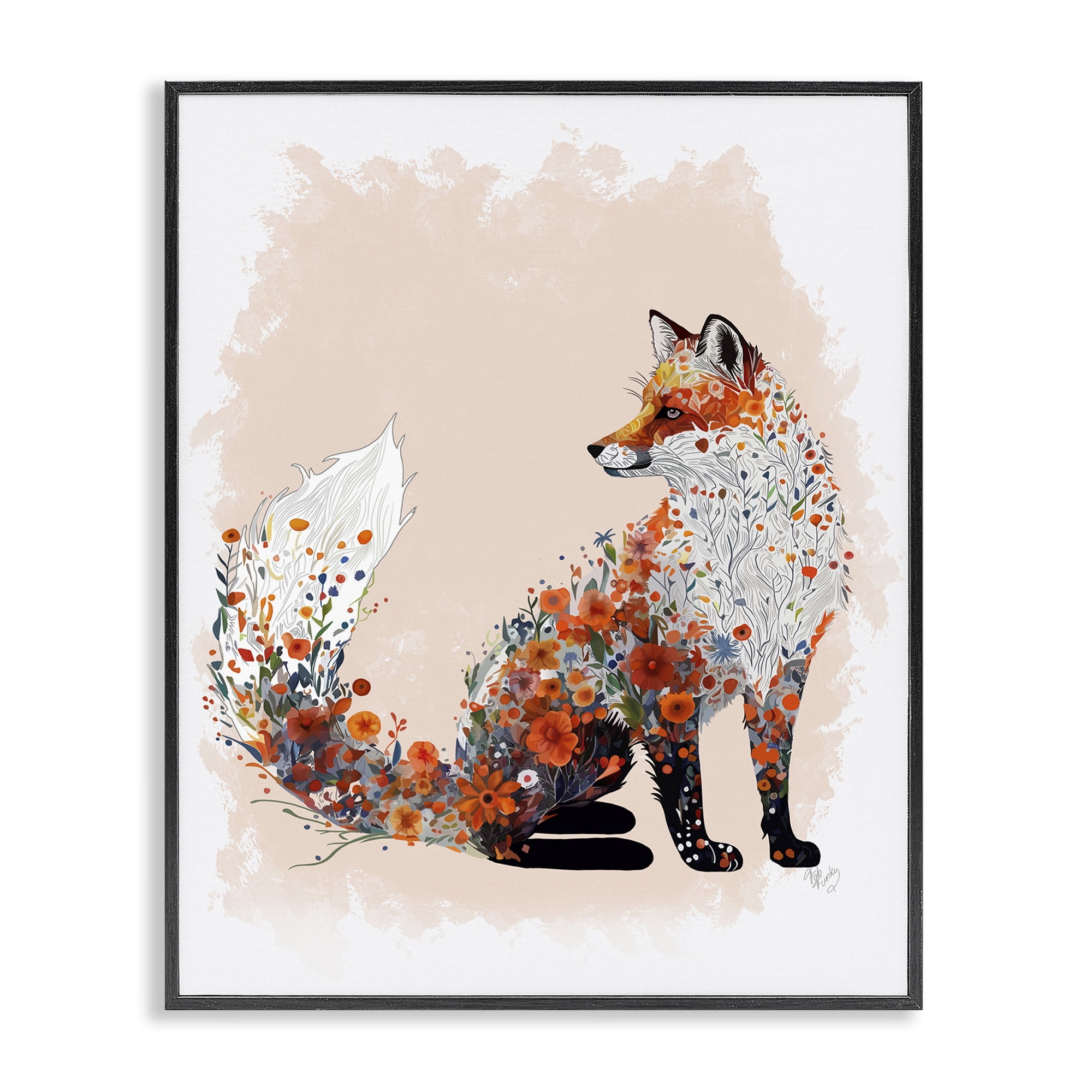 Stupell Industries Wildflower Patterned Fox Animals & Insects Painting Black Framed Art Print Wall Art, 11 x 14