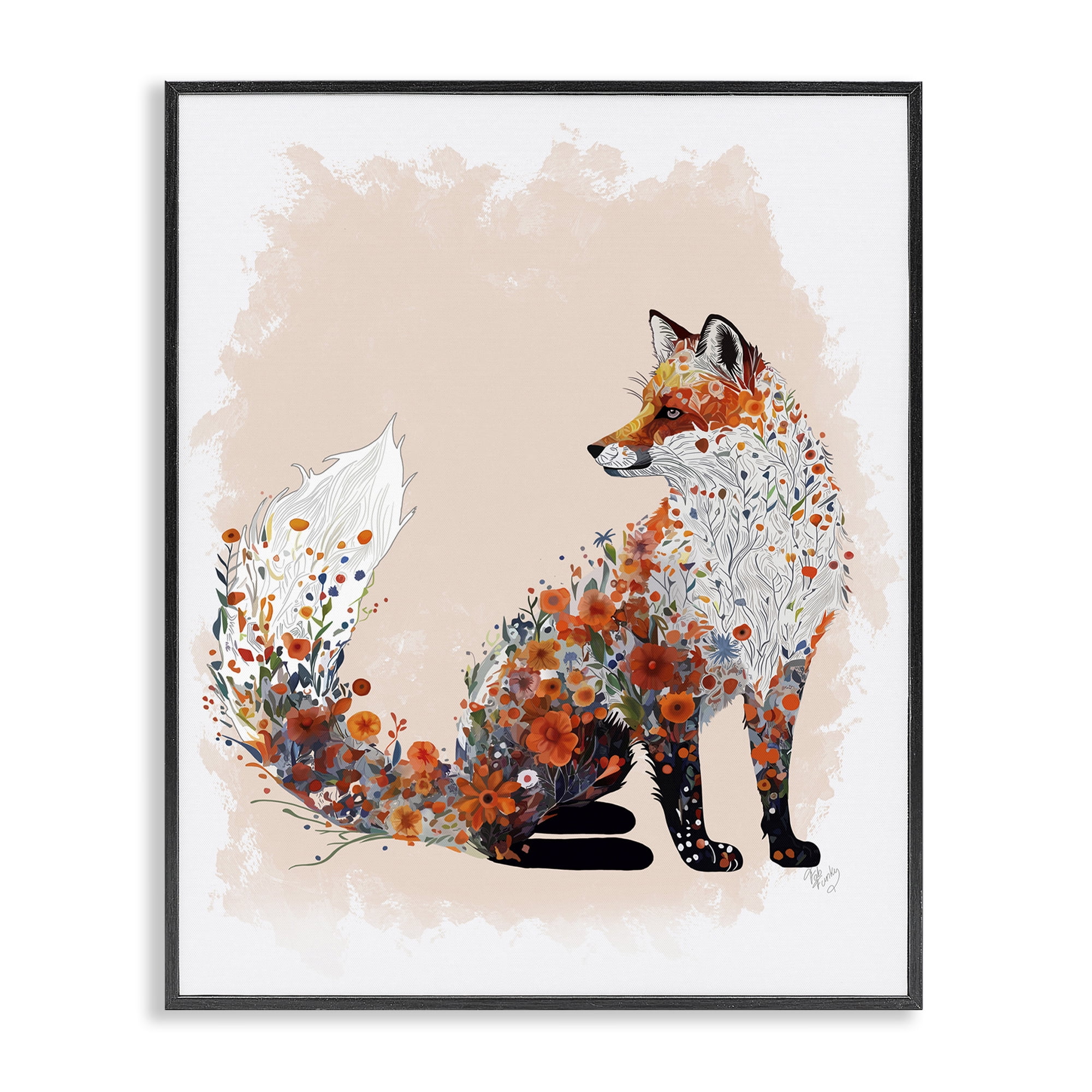 Stupell Industries Wildflower Patterned Fox Animals & Insects Painting Black Framed Art Print Wall Art, 24 x 30