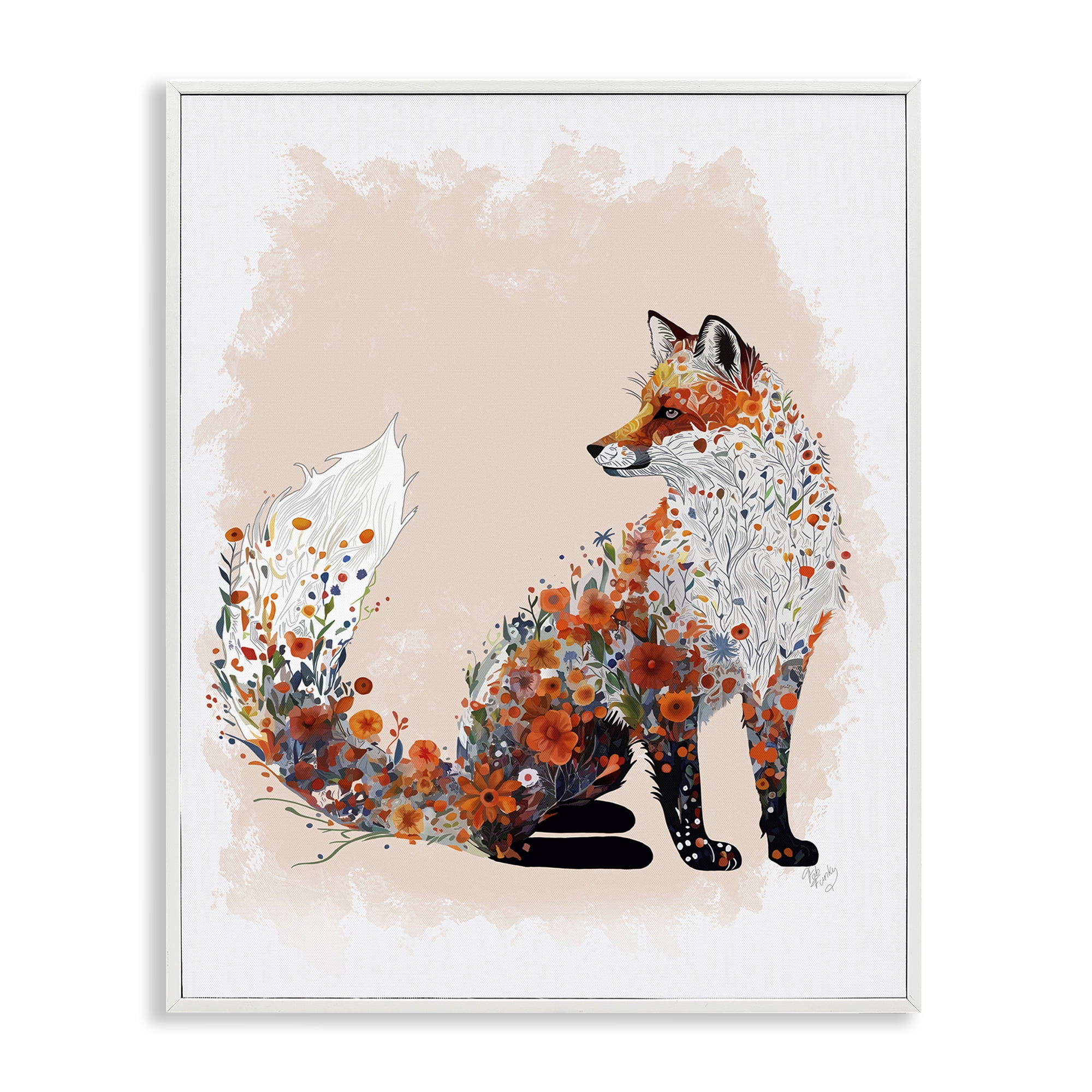 Stupell Industries Wildflower Patterned Fox Animals & Insects Painting White Framed Art Print Wall Art, 11 x 14