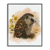 Stupell Industries Wildflower Patterned Hedgehog Animals & Insects Painting Black Framed Art Print Wall Art, 11 x 14