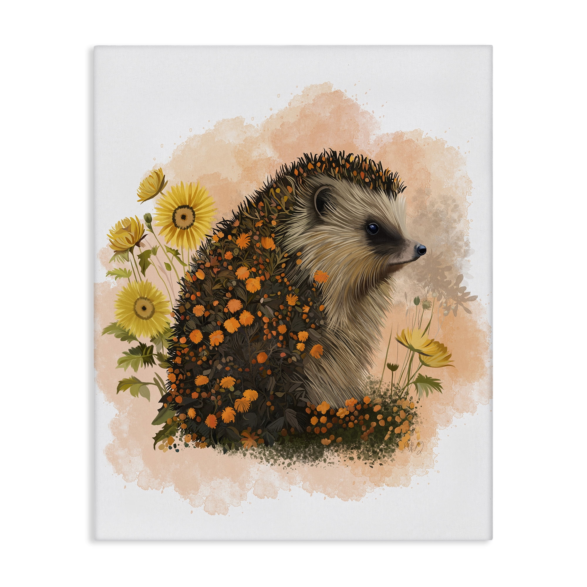 Stupell Industries Wildflower Patterned Hedgehog Animals & Insects Painting Gallery Wrapped Canvas Art Print Wall Art, 16 x 20