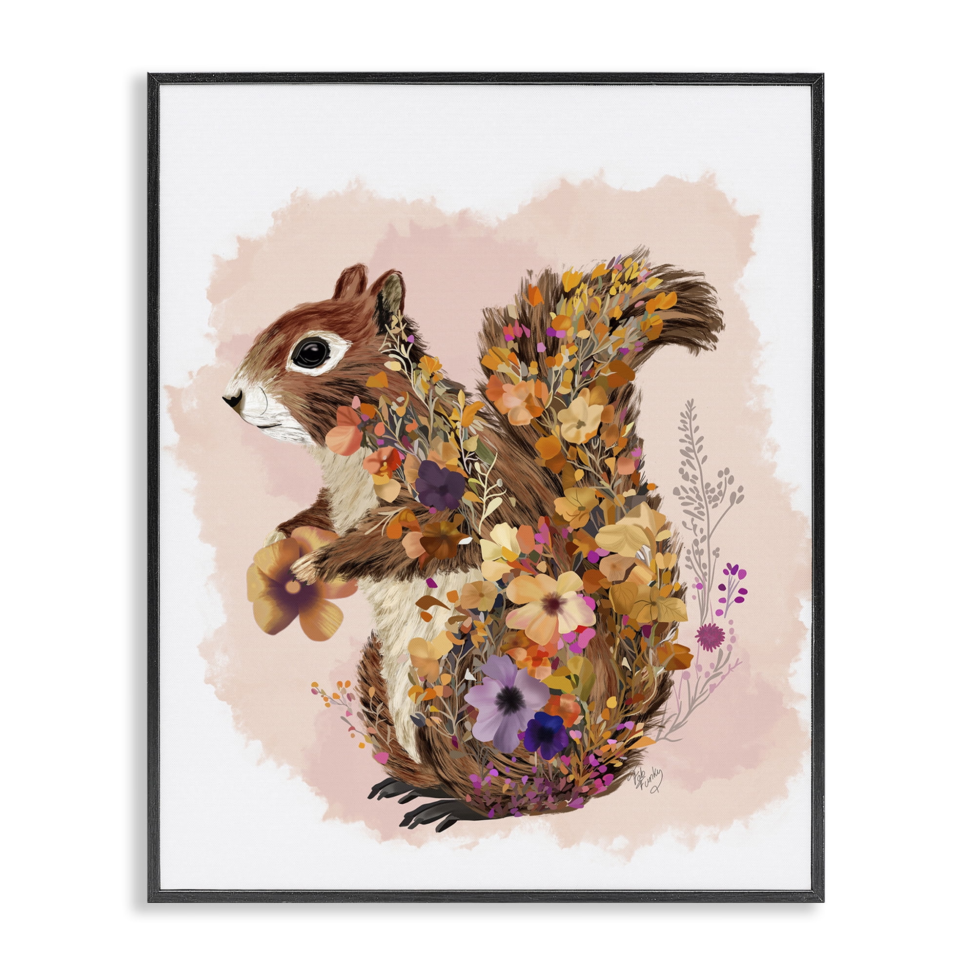 Stupell Industries Wildflower Patterned Squirrel Animals & Insects Painting Black Framed Art Print Wall Art, 16 x 20