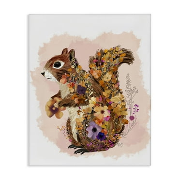 Stupell Industries Wildflower Patterned Squirrel Animals & Insects Painting Gallery Wrapped Canvas Art Print Wall Art, 16 x 20