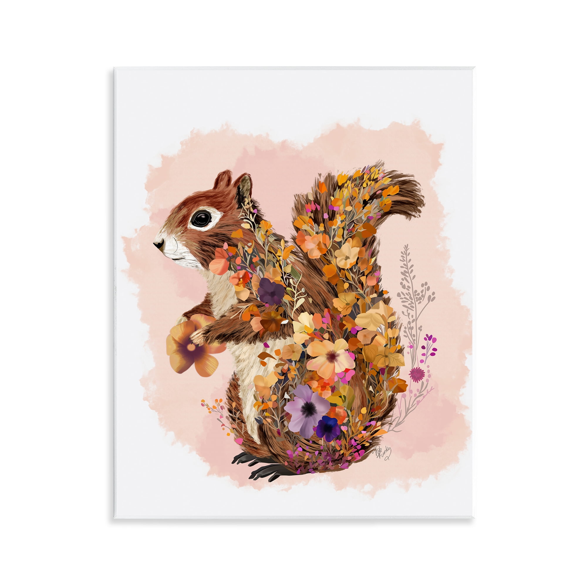 Stupell Industries Wildflower Patterned Squirrel Animals & Insects Painting Unframed Art Print Wall Art, 11 x 14