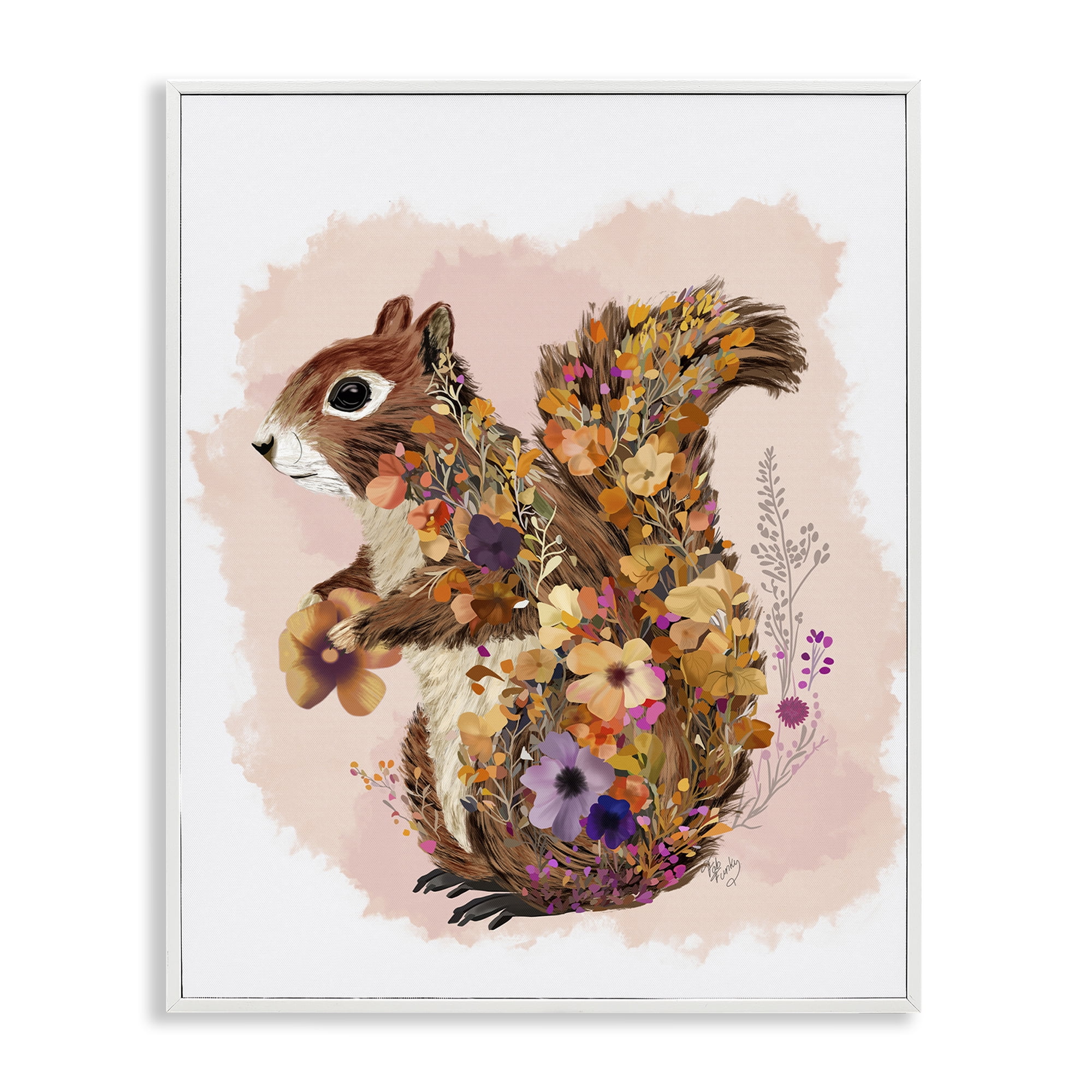 Stupell Industries Wildflower Patterned Squirrel Animals & Insects Painting White Framed Art Print Wall Art, 24 x 30