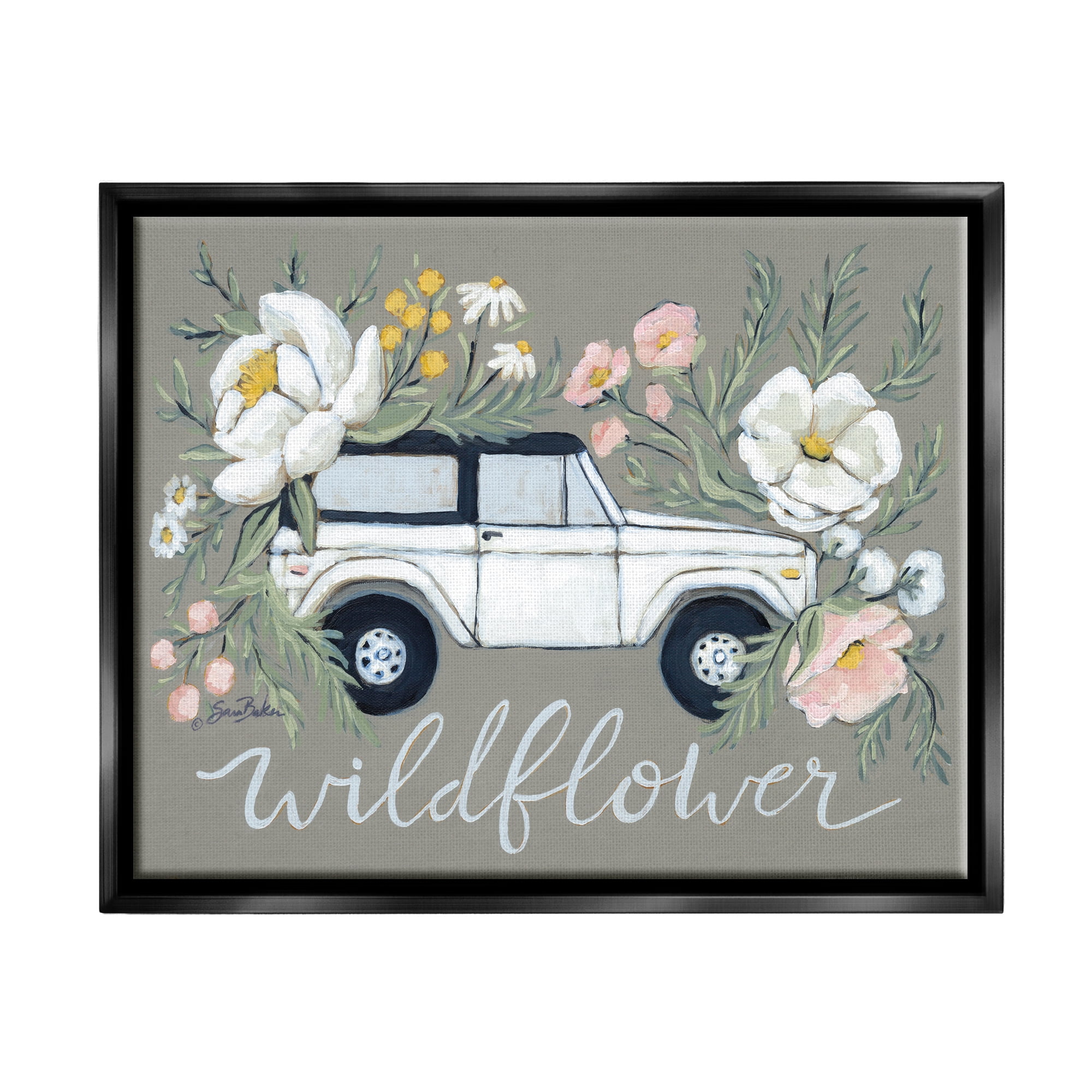 Stupell Industries Wildflower Phrase Floral Car Botanical & Floral Painting Black Floater Framed Art Print Wall Art, 31 x 25